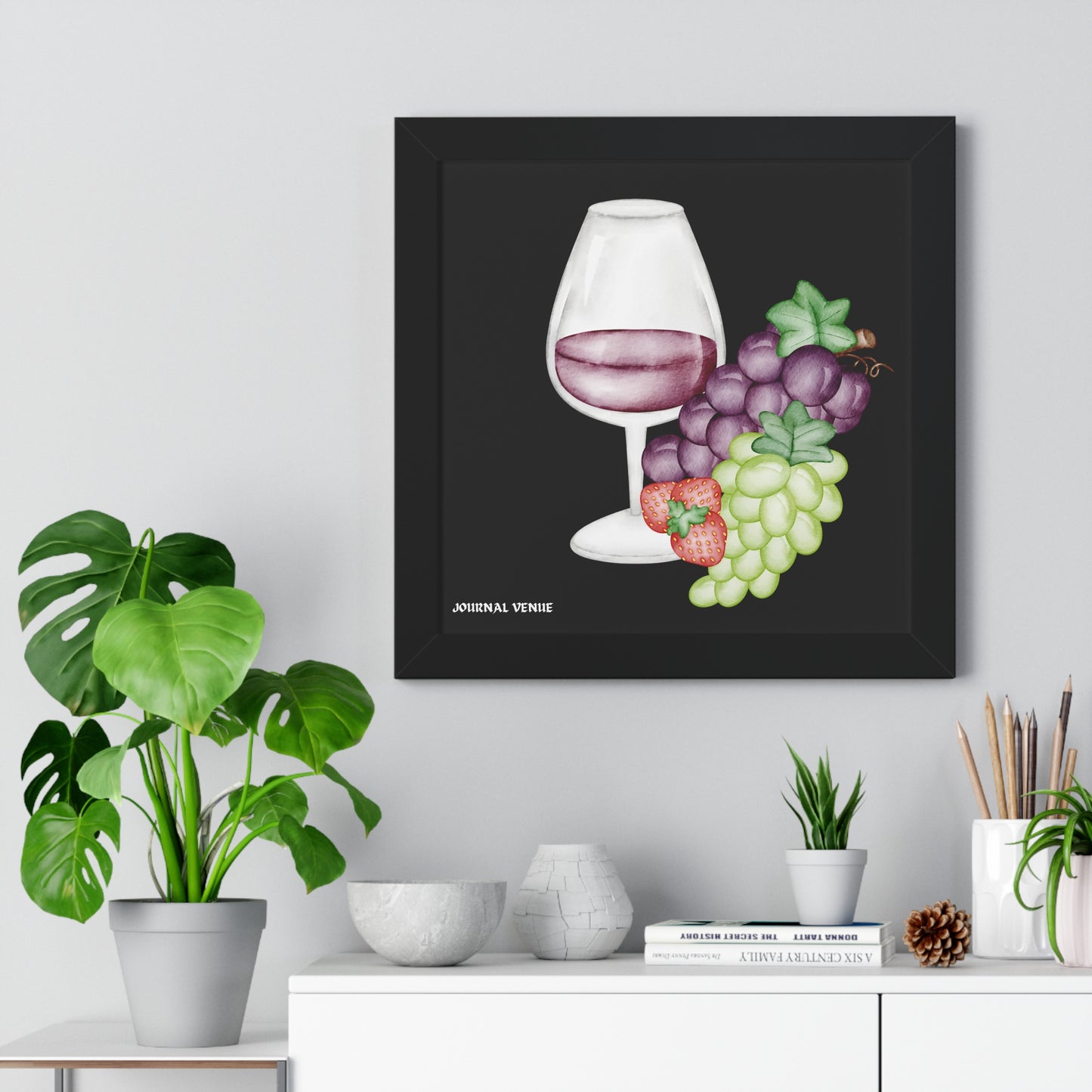 Glass of Wine and Grapes Framed Wall Art  Poster - JOURNAL VENUE