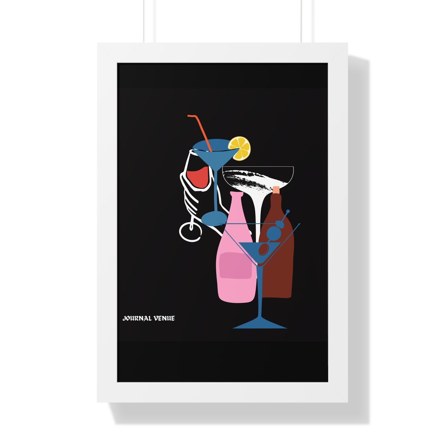 Cocktail Wine And Glass Framed Vertical Poster - JOURNAL VENUE