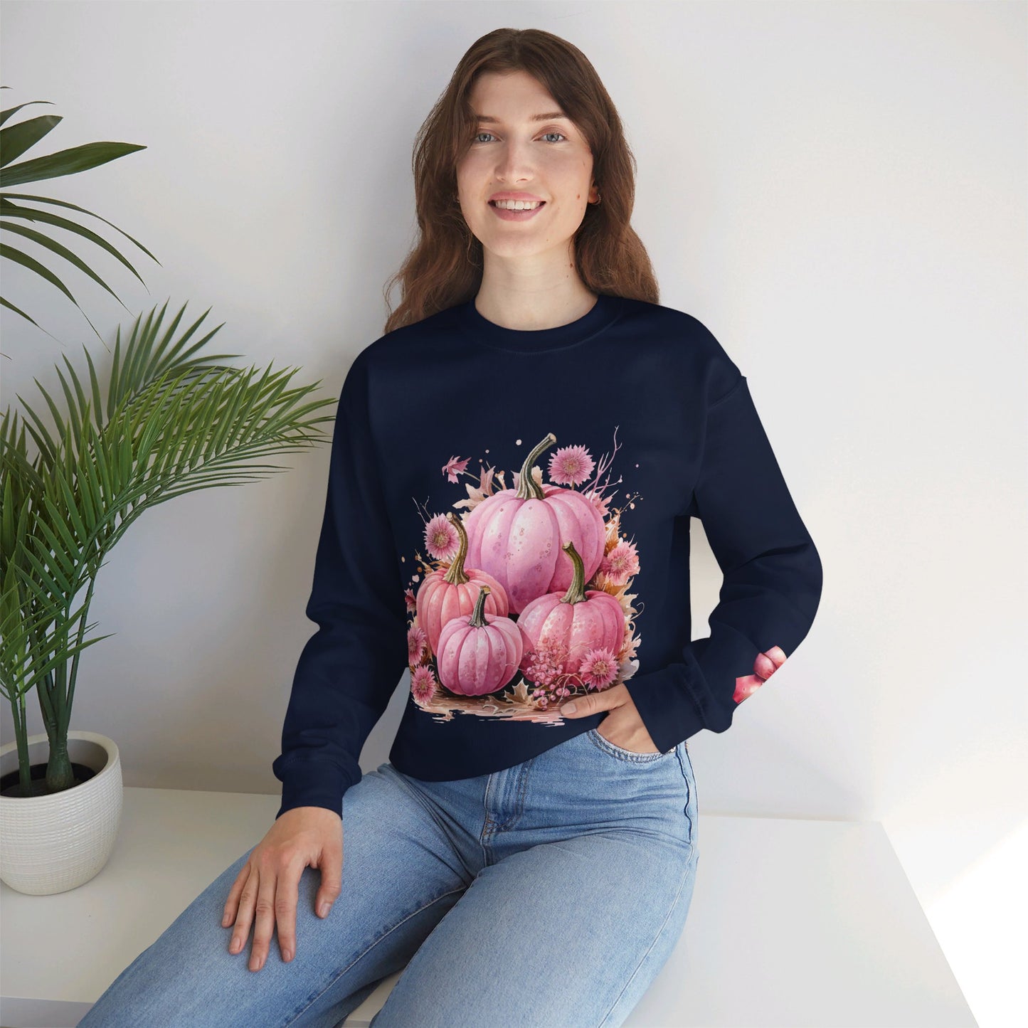 Pink Floral Pumpkin Crewneck Sweatshirt