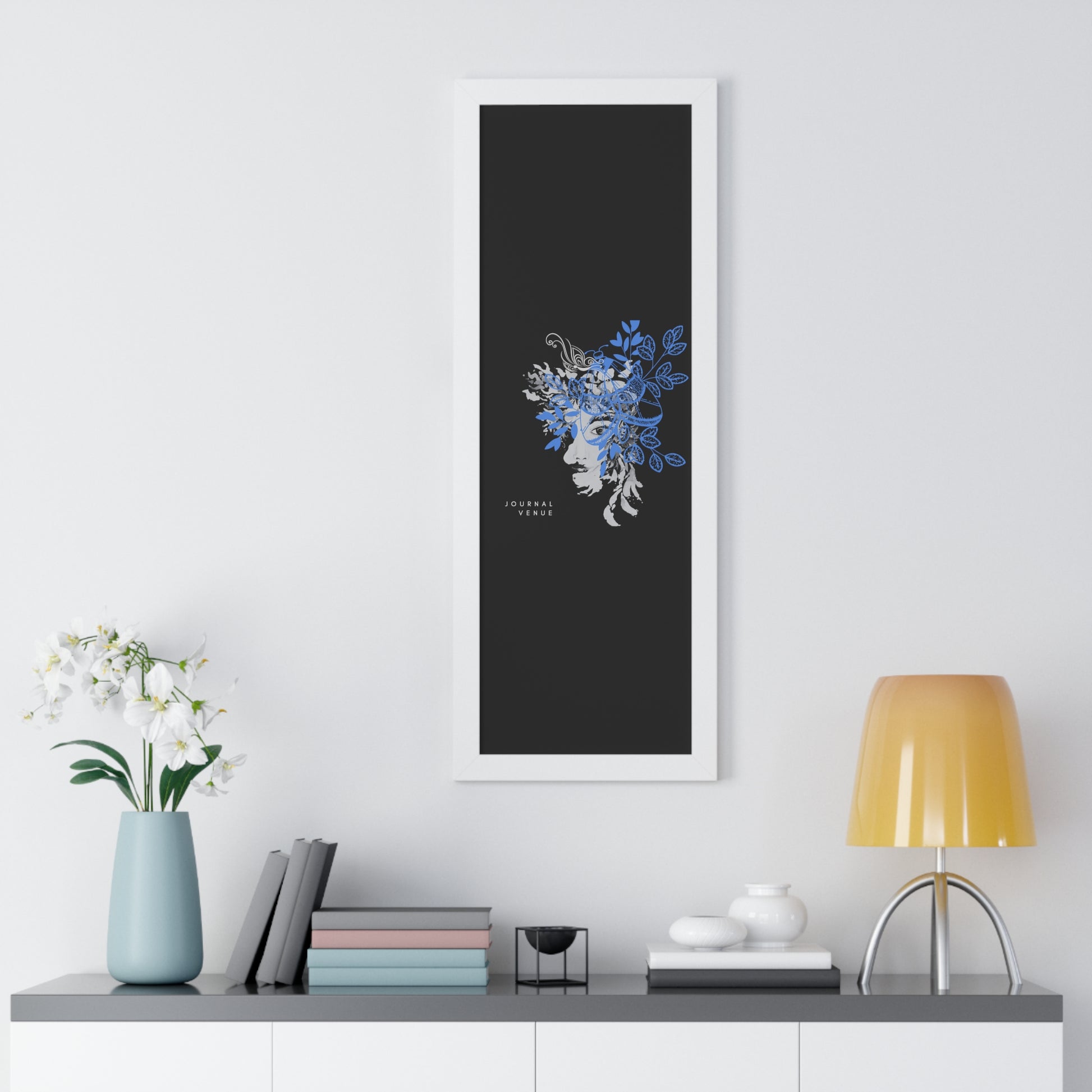 Blue Floral Framed Vertical Wall Art  Poster - JOURNAL VENUE