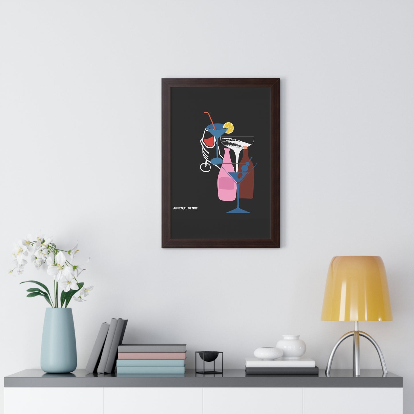 Cocktail Wine And Glass Framed Vertical Poster - JOURNAL VENUE