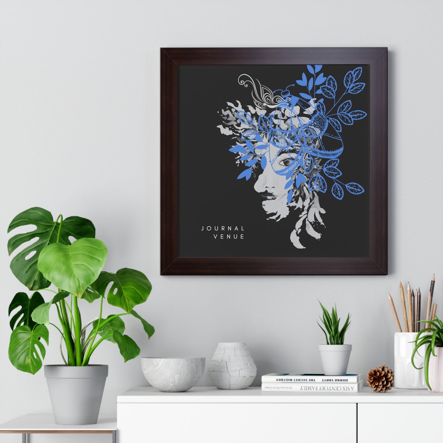 Blue Floral Framed Vertical Wall Art  Poster - JOURNAL VENUE