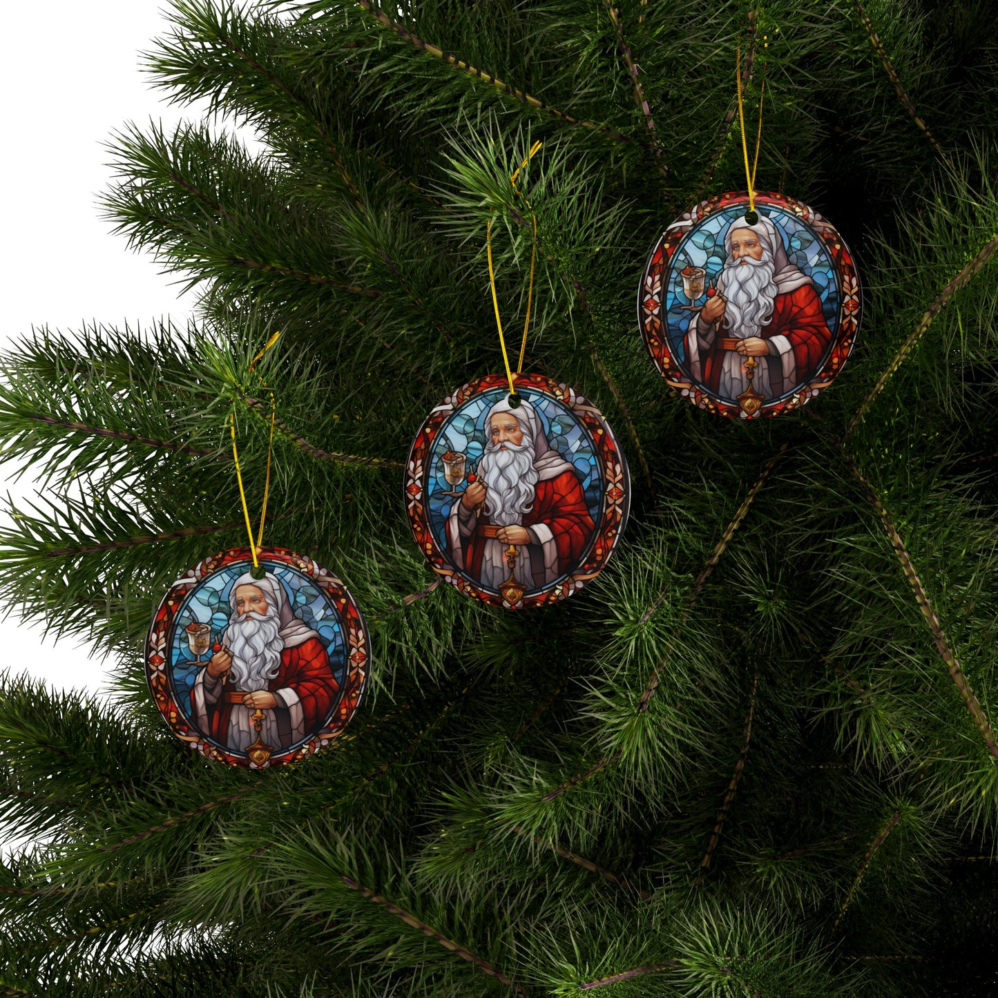 Stained Glass Father Christmas Ceramic Ornaments - JOURNAL VENUE