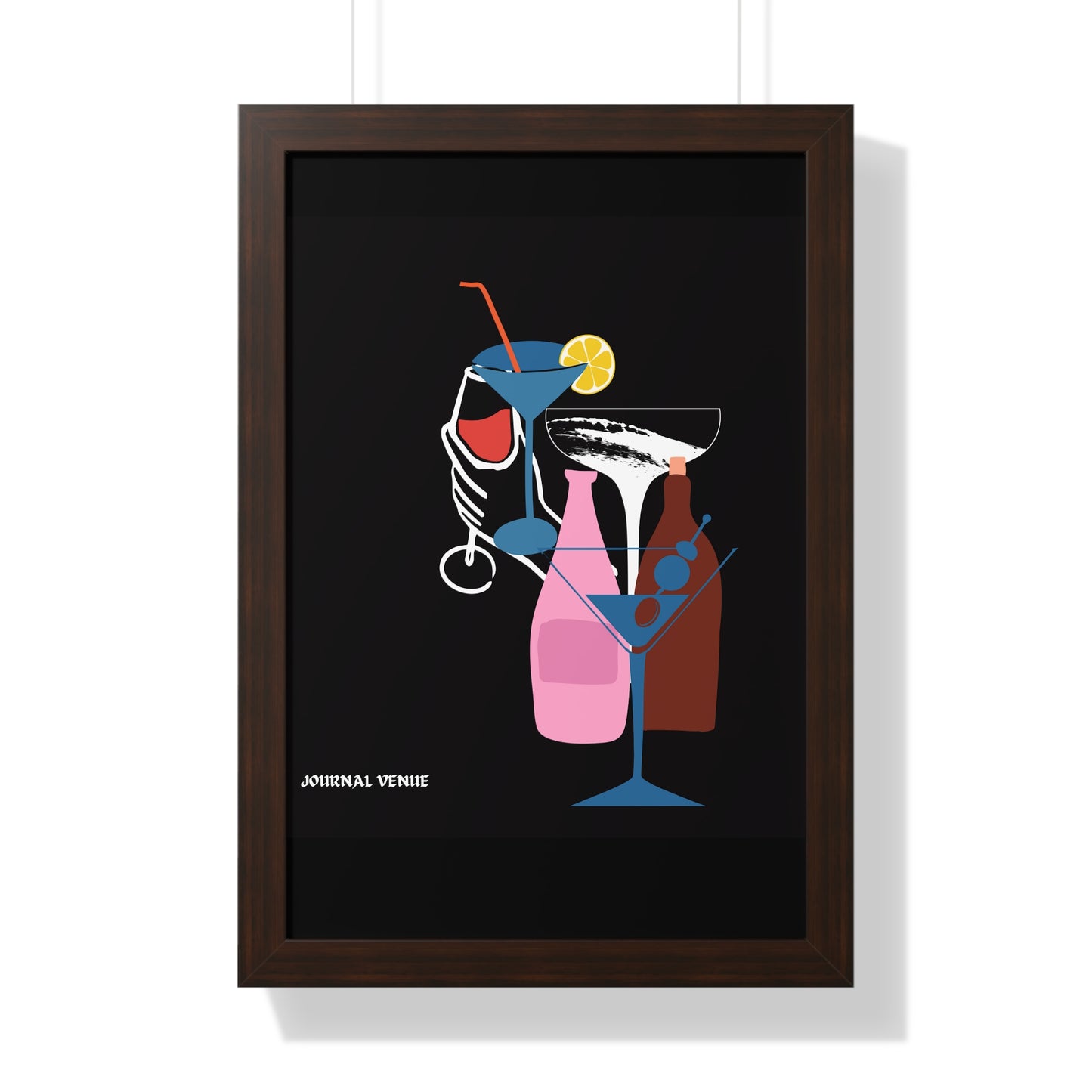 Cocktail Wine And Glass Framed Vertical Poster - JOURNAL VENUE