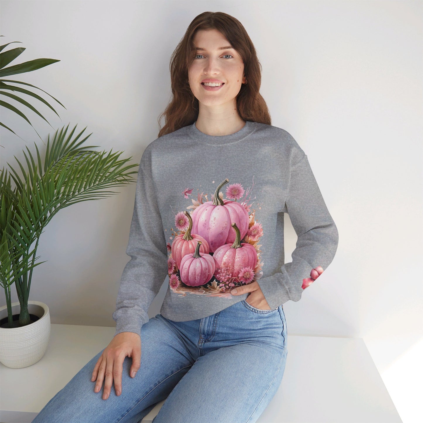 Pink Floral Pumpkin Crewneck Sweatshirt