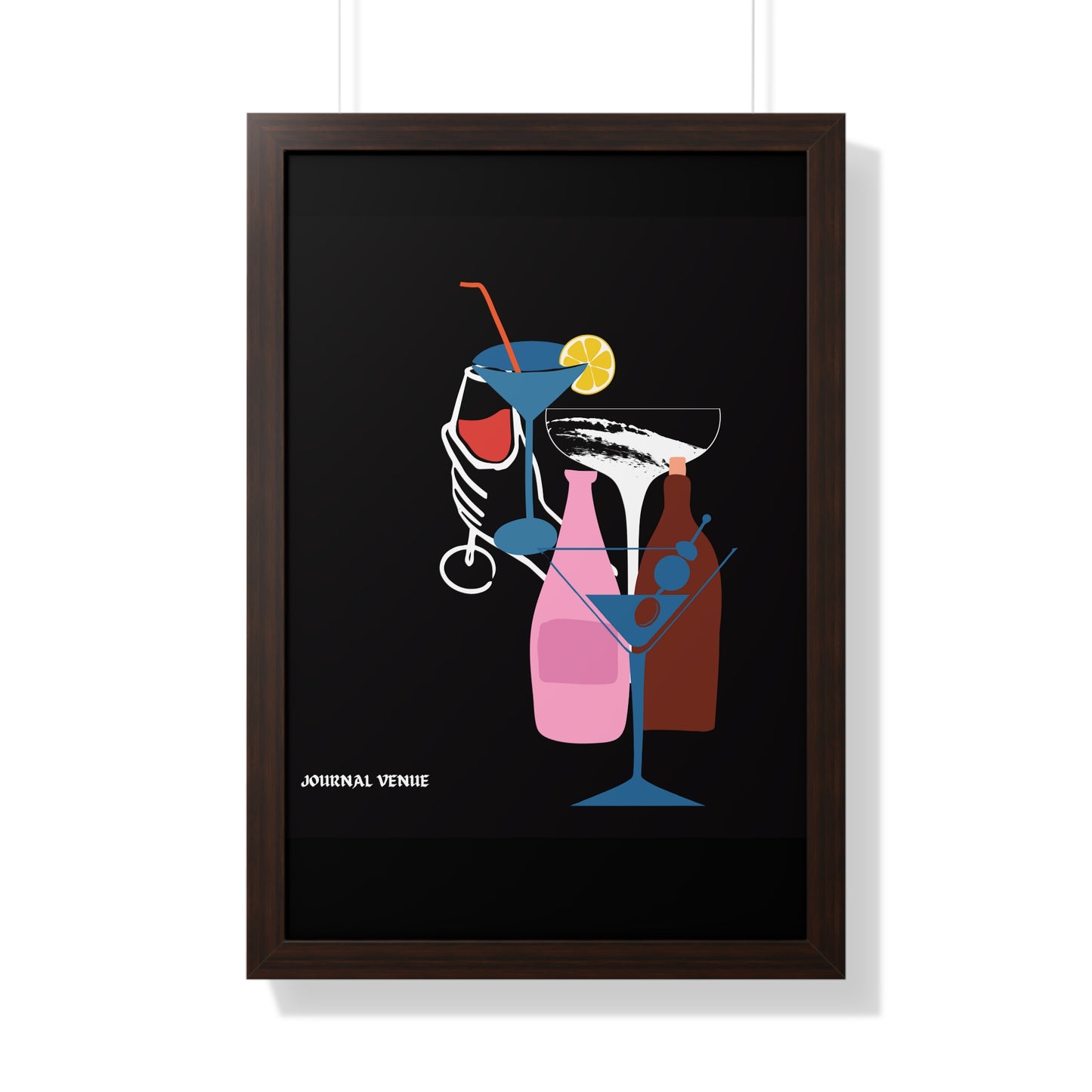 Cocktail Wine And Glass Framed Vertical Poster - JOURNAL VENUE