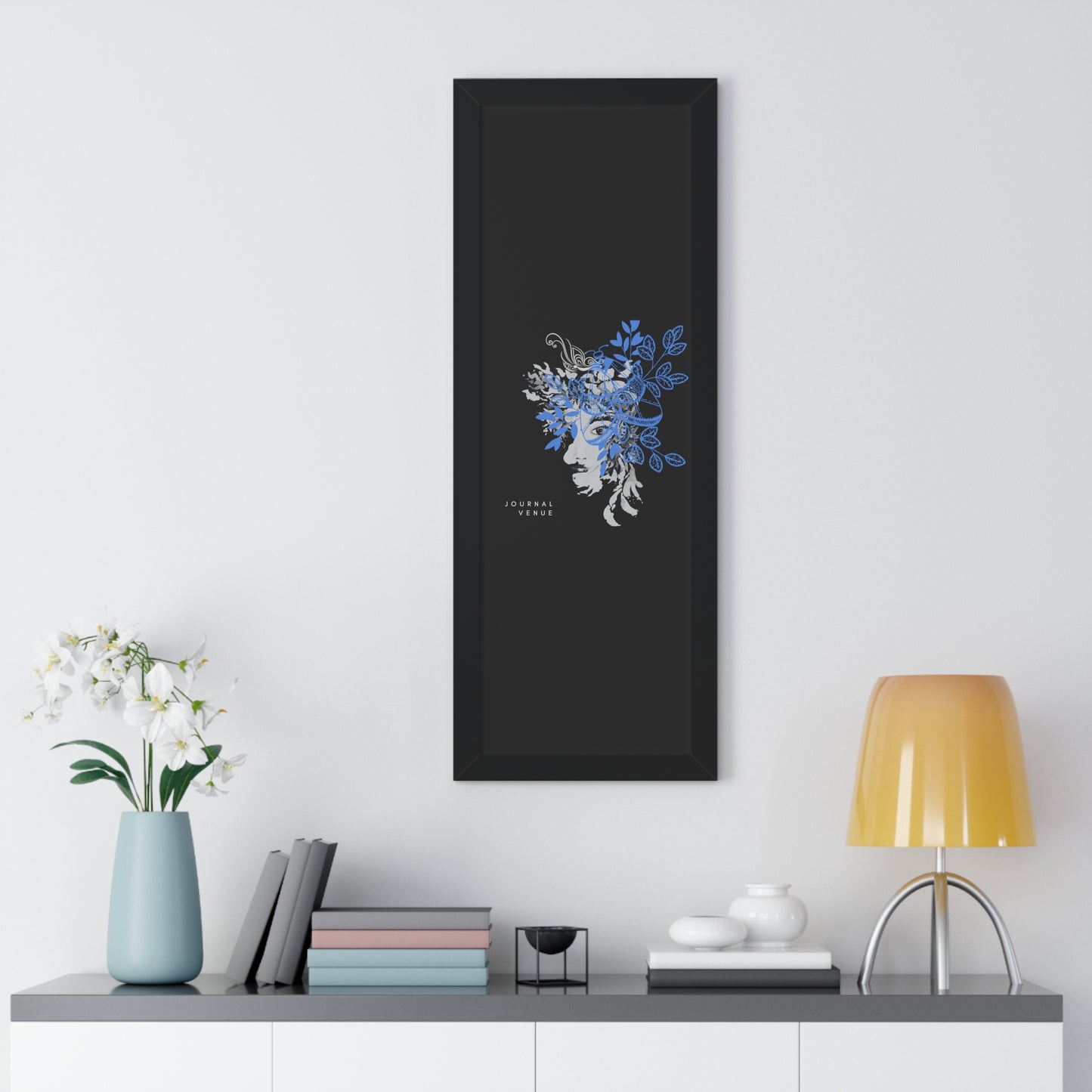 Blue Floral Framed Vertical Wall Art  Poster - JOURNAL VENUE