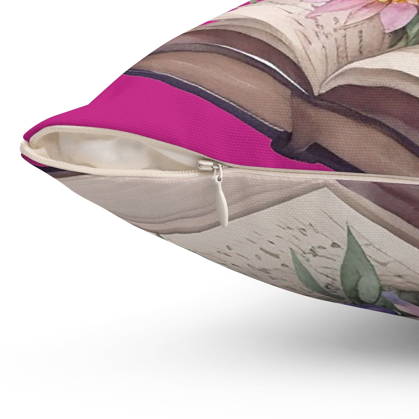 Pink Floral Book Square Pillow