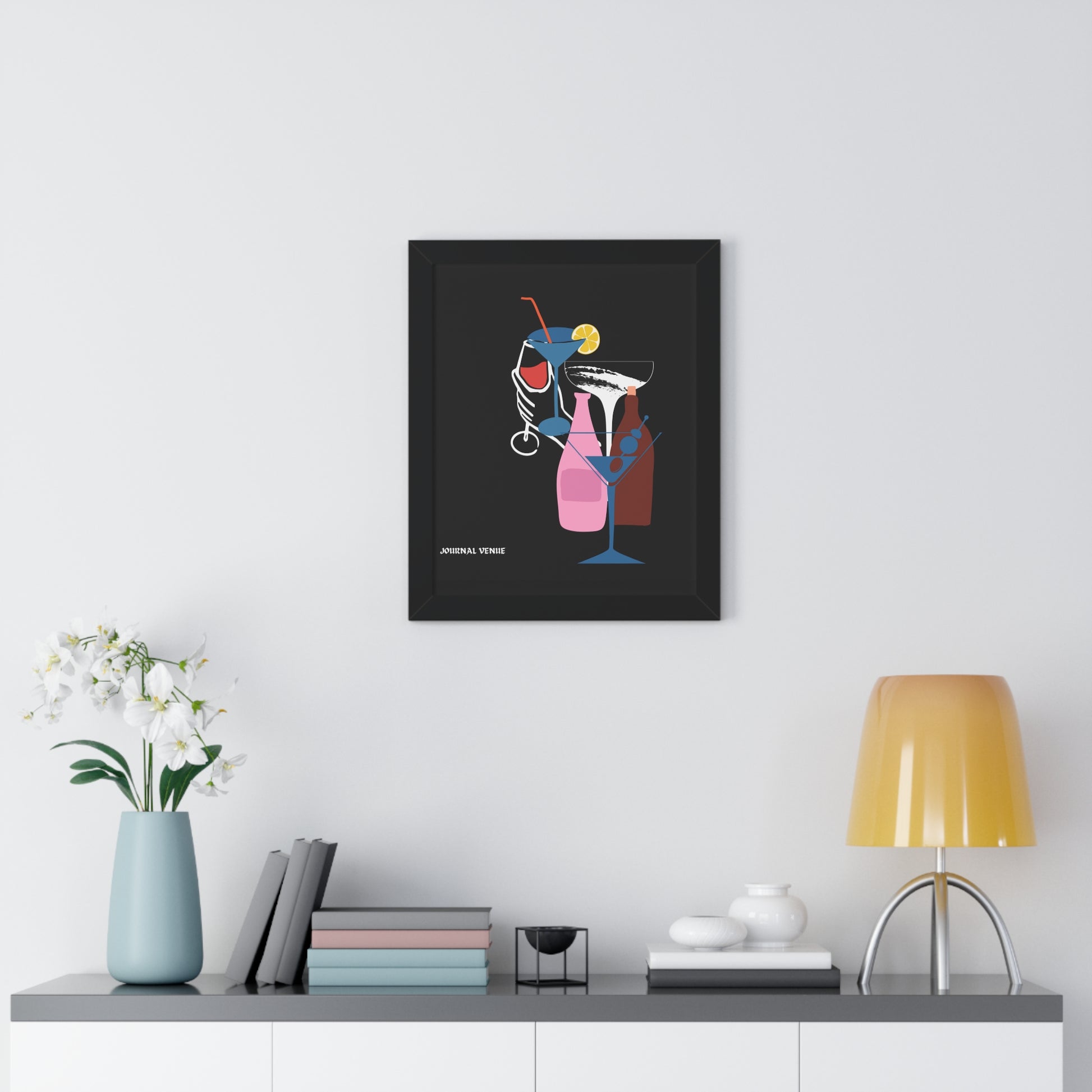 Cocktail Wine And Glass Framed Vertical Poster - JOURNAL VENUE