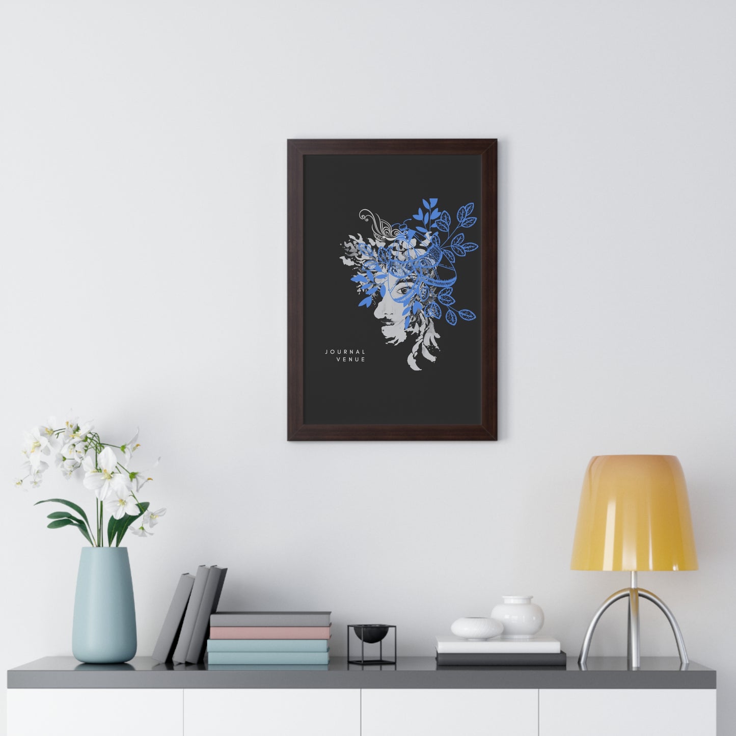 Blue Floral Framed Vertical Wall Art  Poster - JOURNAL VENUE