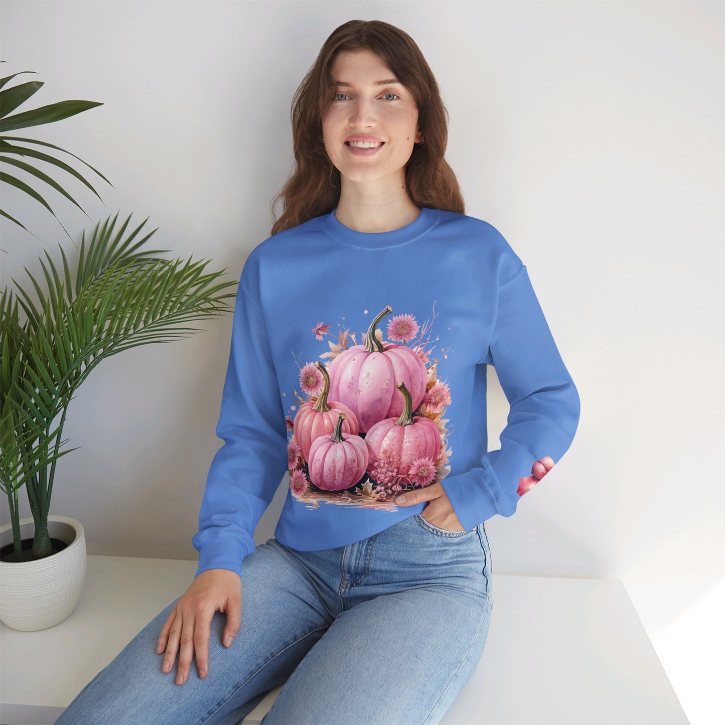 Pink Floral Pumpkin Crewneck Sweatshirt