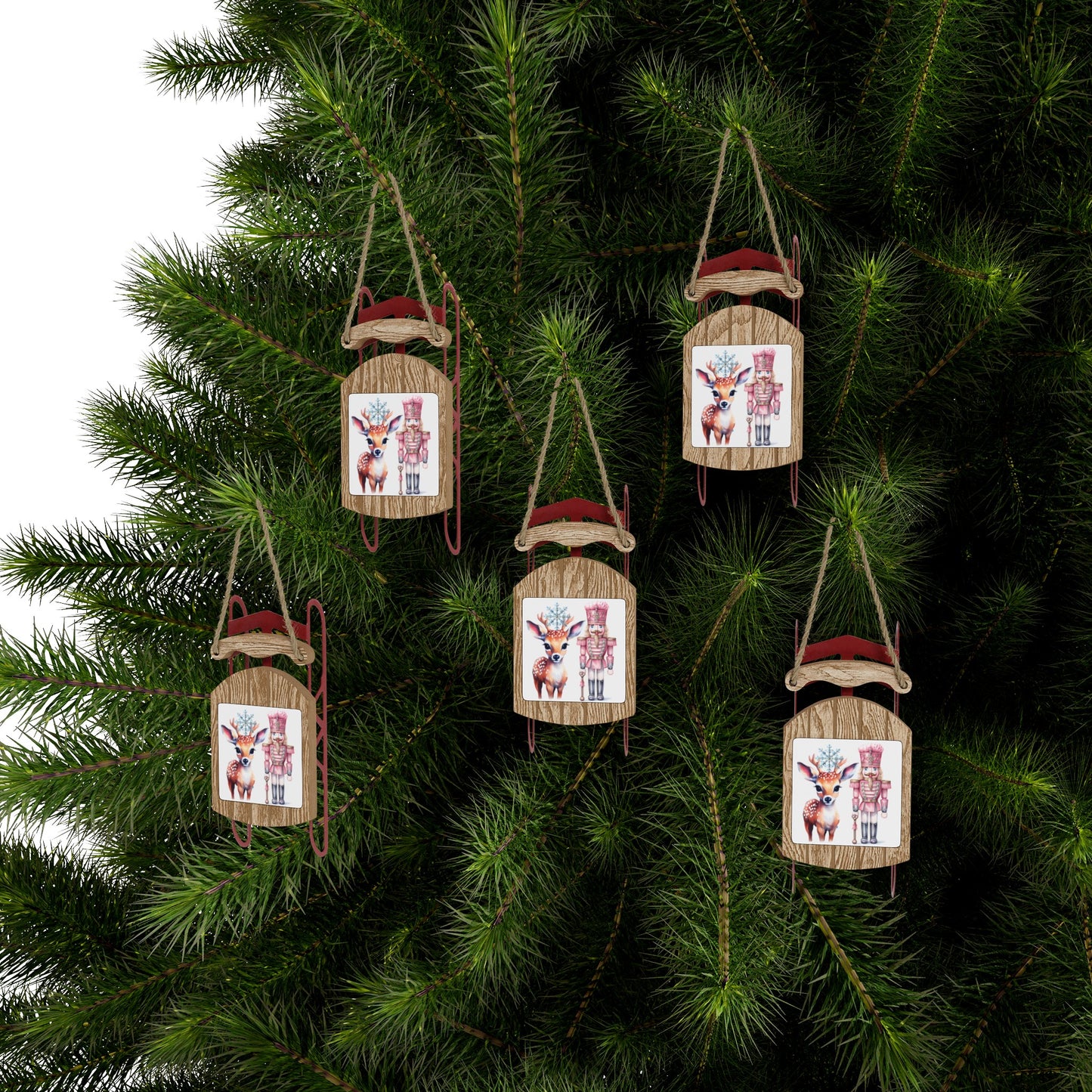 Christmas Deer & Nutcracker Sled Ornaments