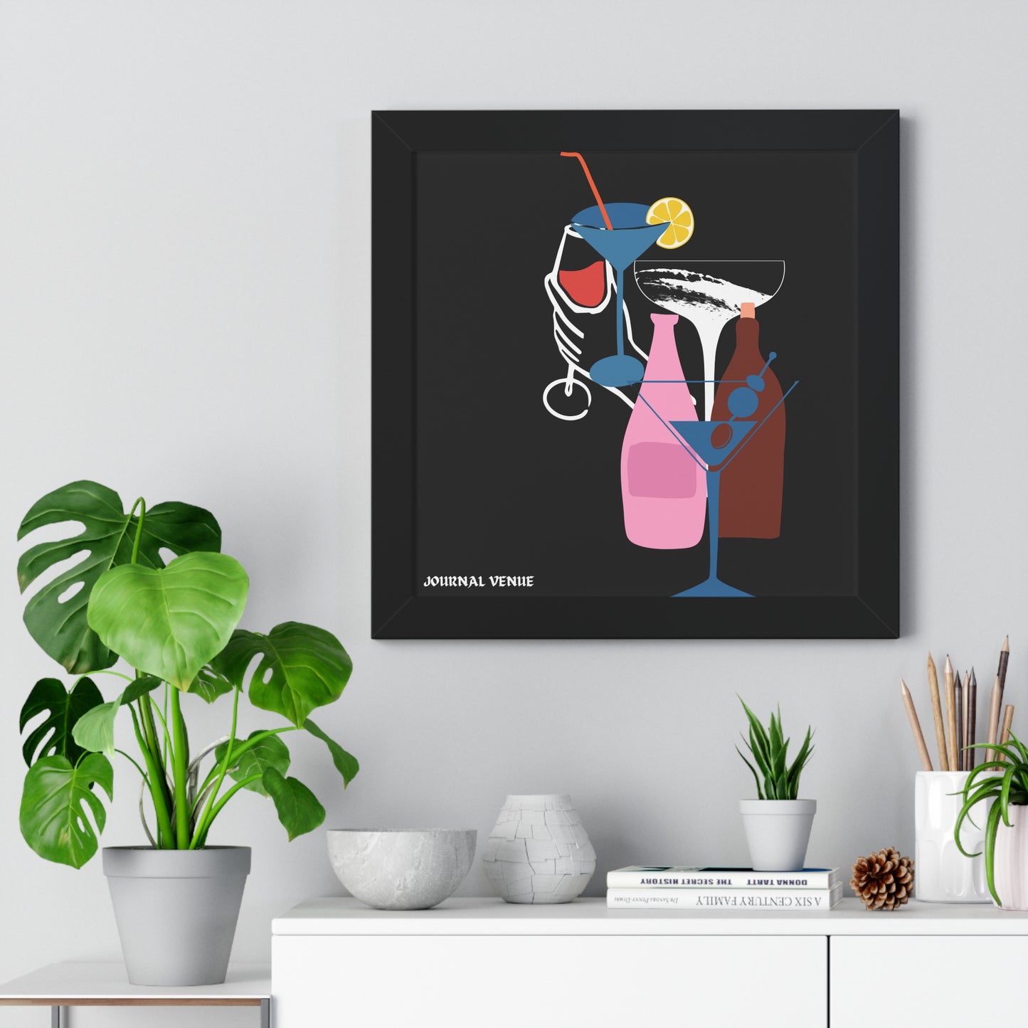 Cocktail Wine And Glass Framed Vertical Poster - JOURNAL VENUE