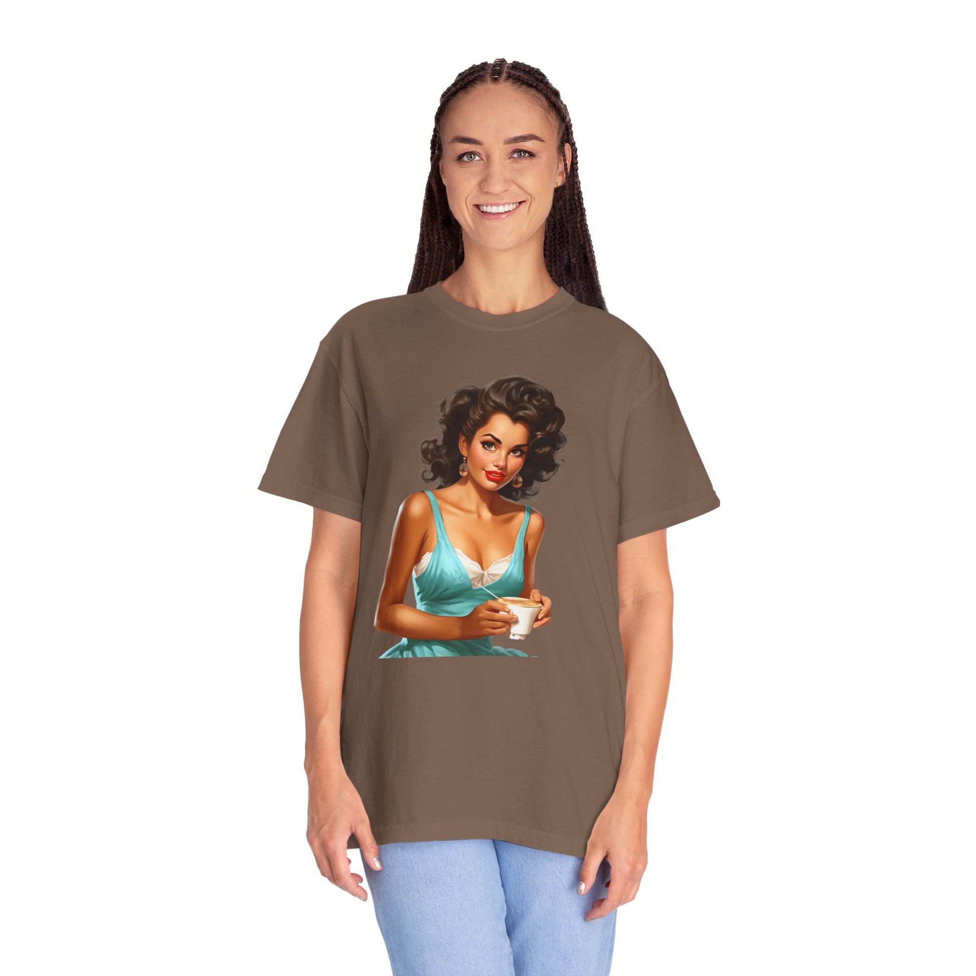 Cute Vintage Pin Up Coffee Girl T-shirt - JOURNAL VENUE