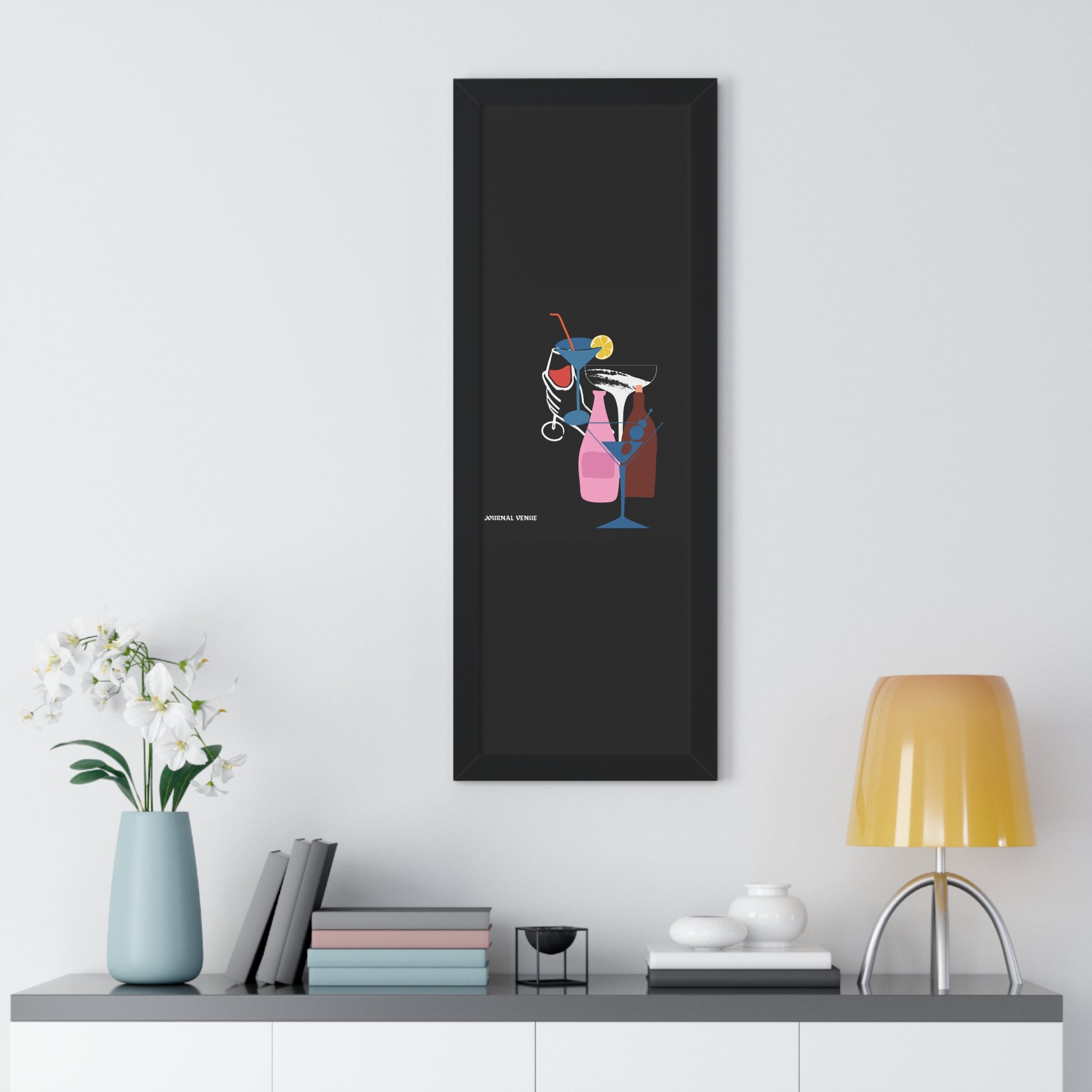 Cocktail Wine And Glass Framed Vertical Poster - JOURNAL VENUE