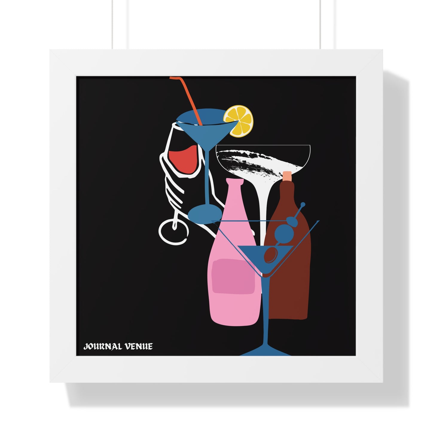 Cocktail Wine And Glass Framed Vertical Poster - JOURNAL VENUE