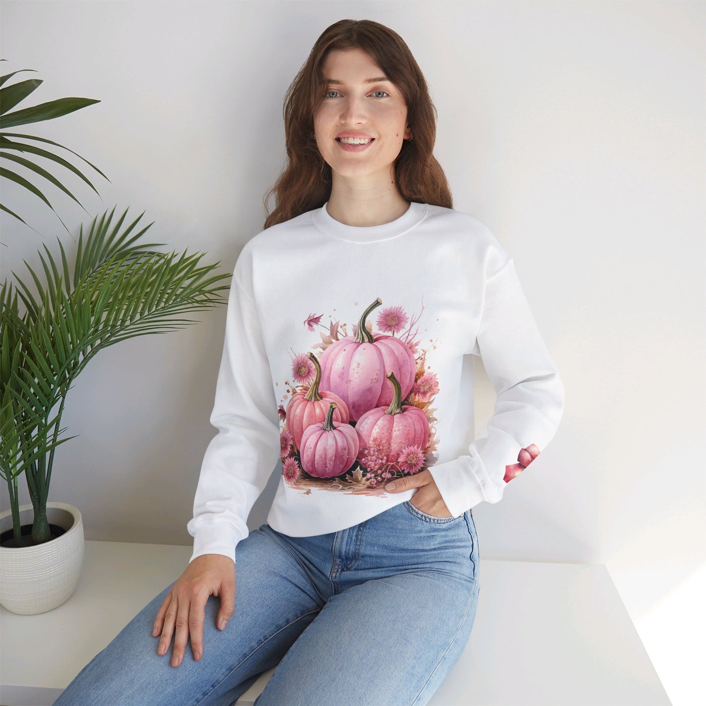 Pink Floral Pumpkin Crewneck Sweatshirt