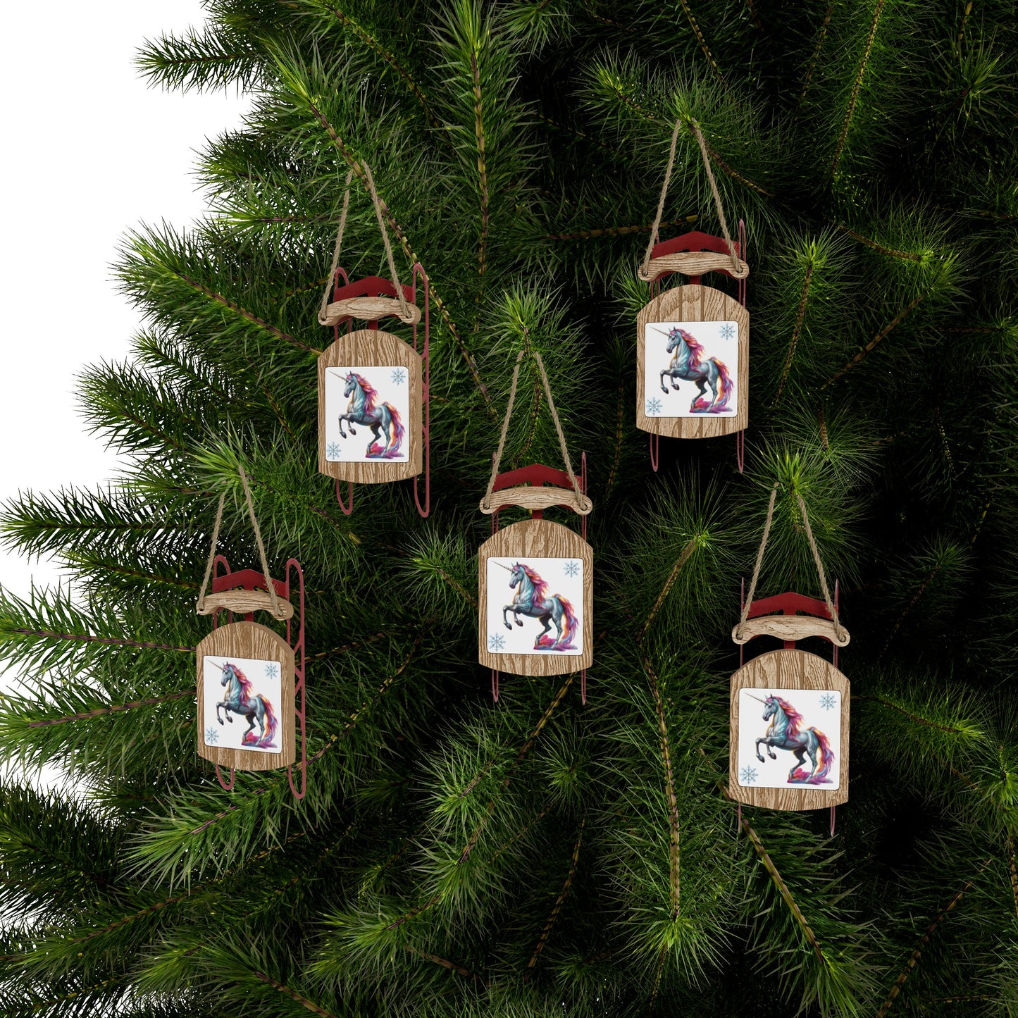 Christmas Fairy Unicorn Sled Ornaments