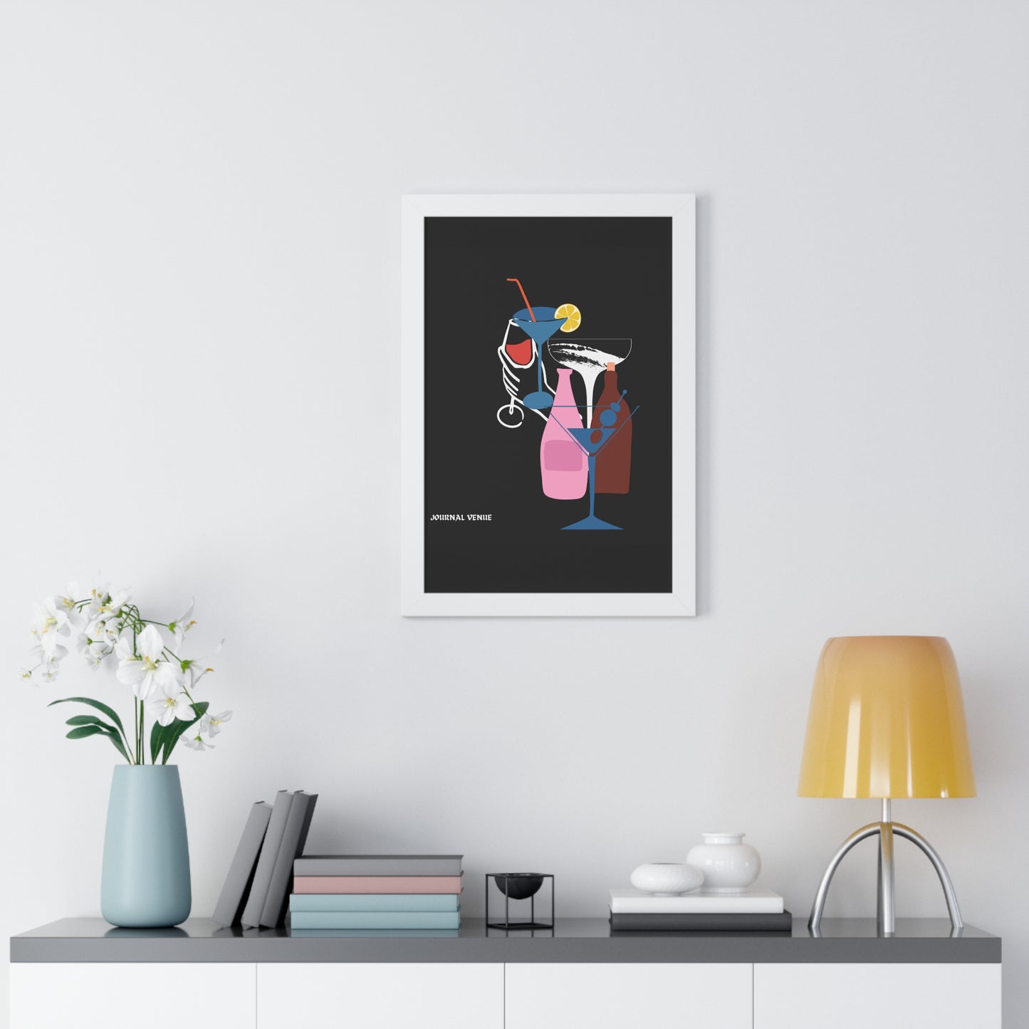 Cocktail Wine And Glass Framed Vertical Poster - JOURNAL VENUE