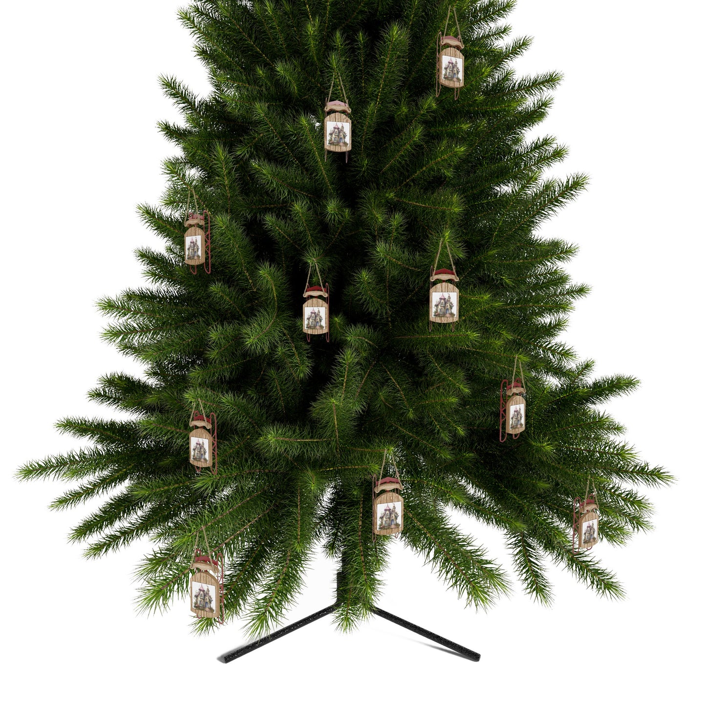 Christmas Tree House Sled Ornaments