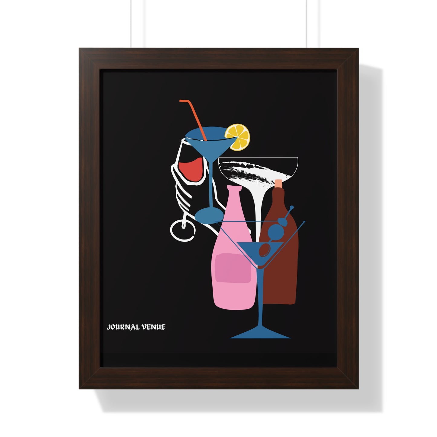 Cocktail Wine And Glass Framed Vertical Poster - JOURNAL VENUE