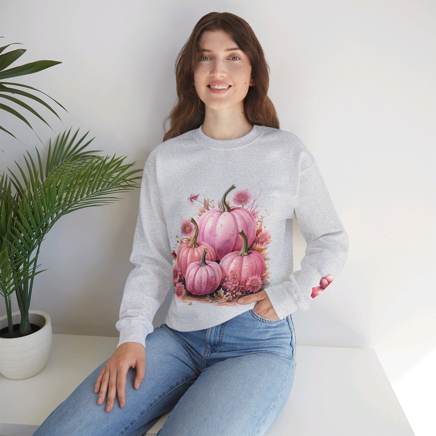 Pink Floral Pumpkin Crewneck Sweatshirt