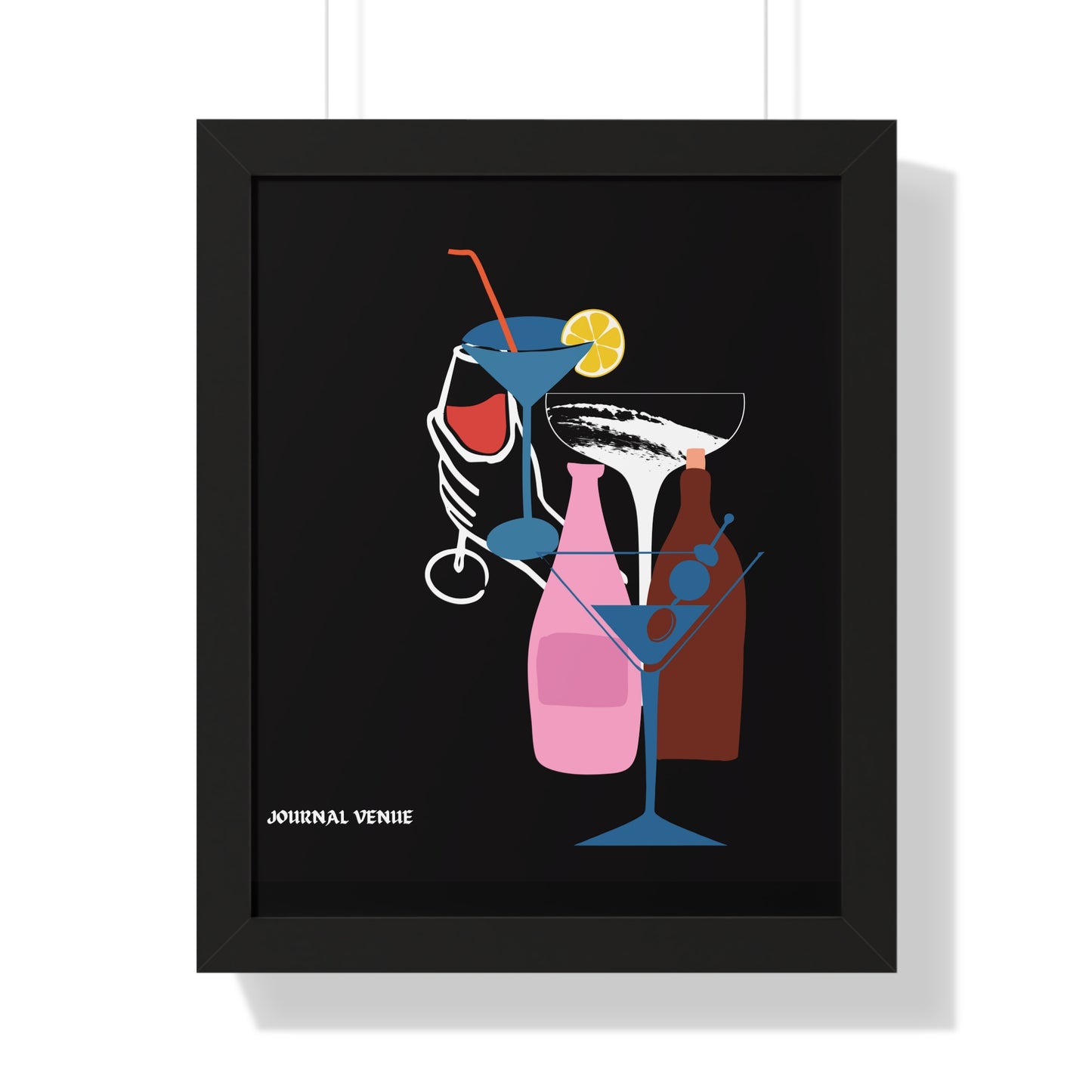 Cocktail Wine And Glass Framed Vertical Poster - JOURNAL VENUE