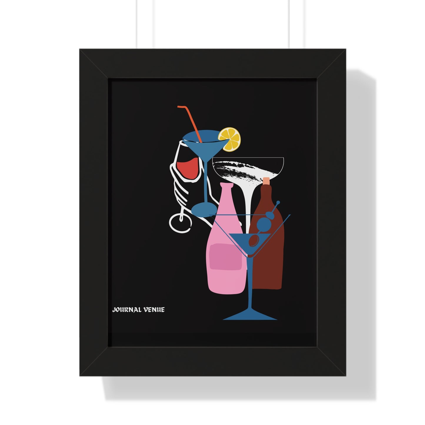 Cocktail Wine And Glass Framed Vertical Poster - JOURNAL VENUE