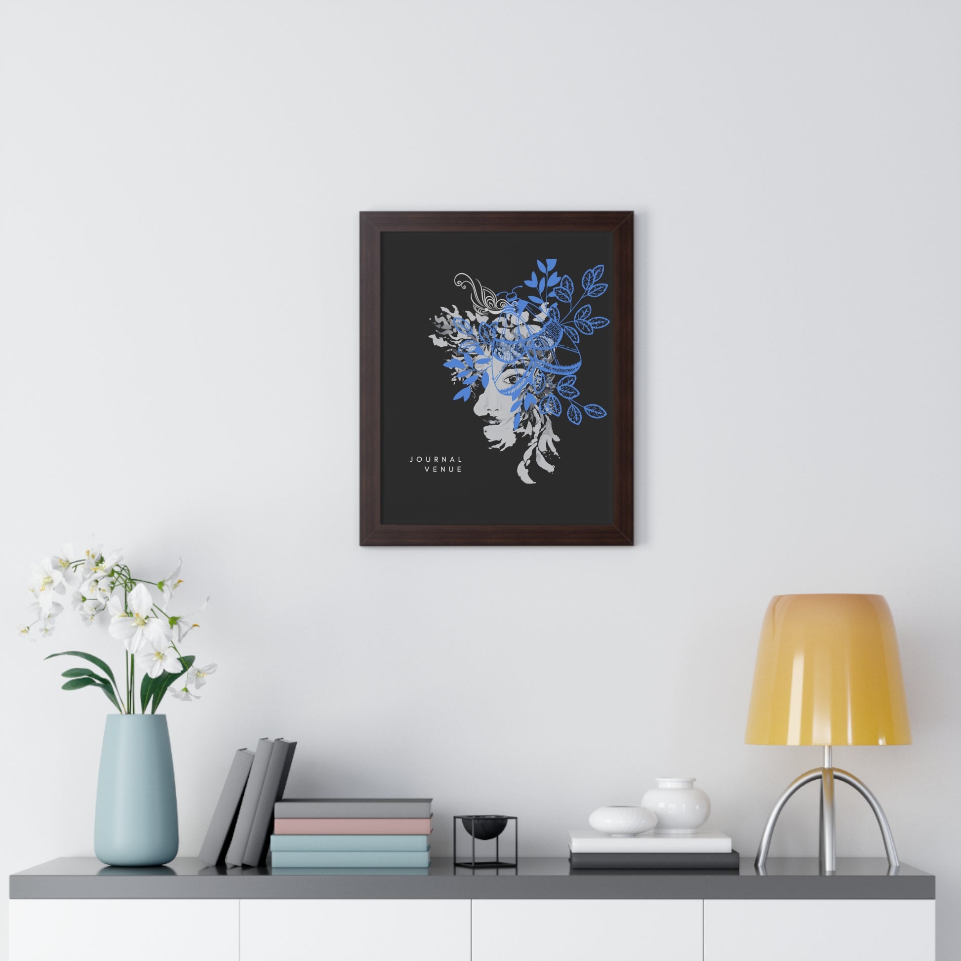 Blue Floral Framed Vertical Wall Art  Poster - JOURNAL VENUE