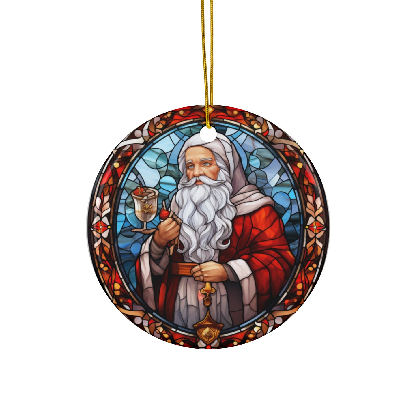 Stained Glass Father Christmas Ceramic Ornaments