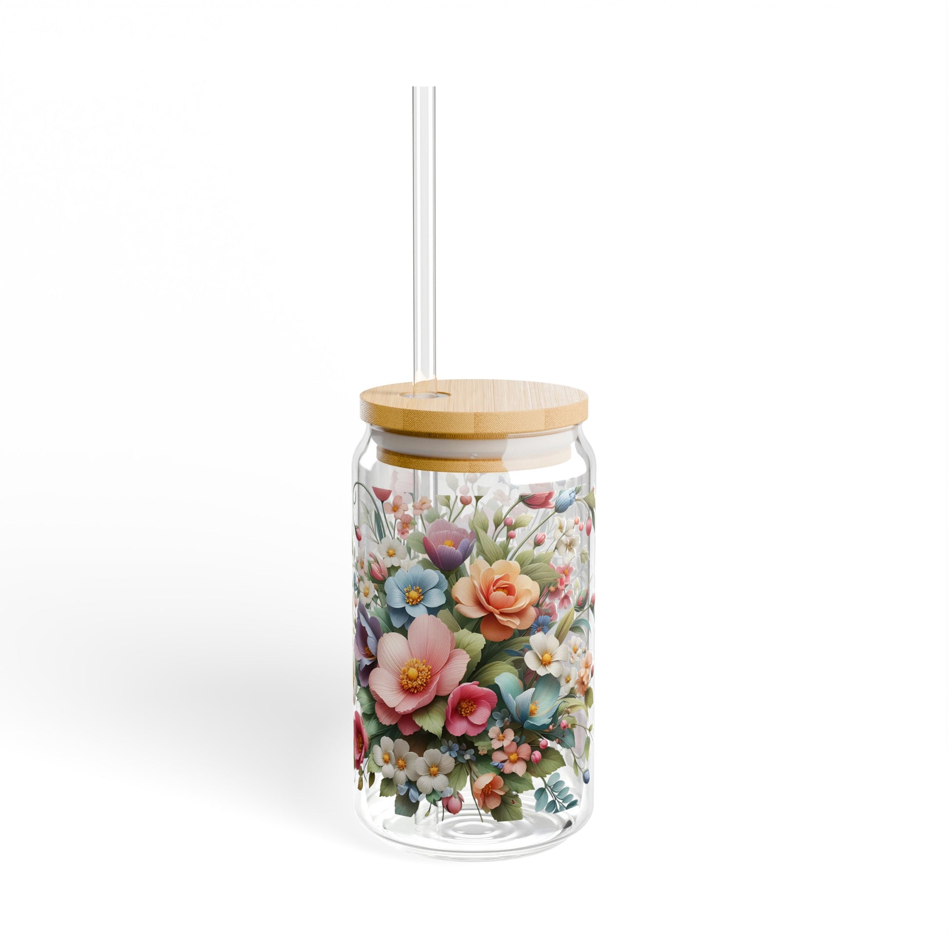 Spring Floral Coffee Glass Tumbler, 16oz - JOURNAL VENUE