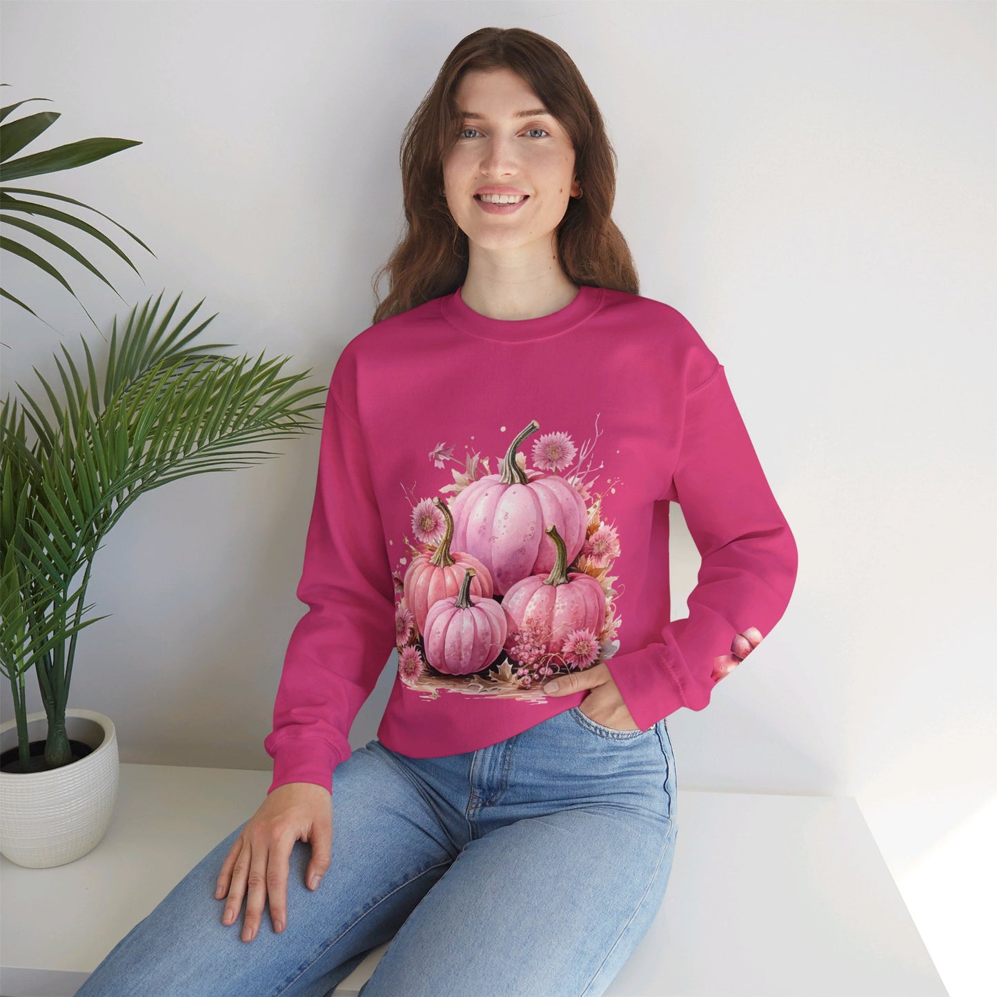 Pink Floral Pumpkin Crewneck Sweatshirt