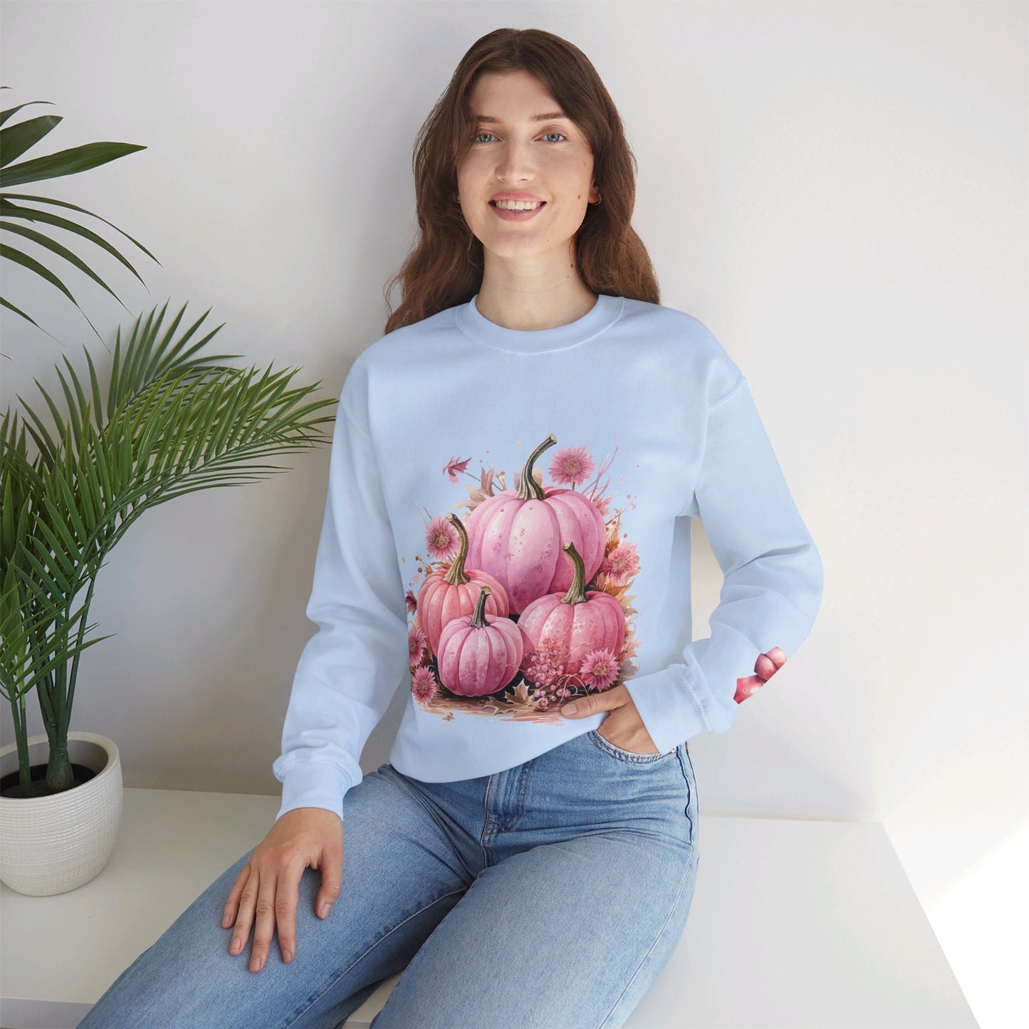 Pink Floral Pumpkin Crewneck Sweatshirt