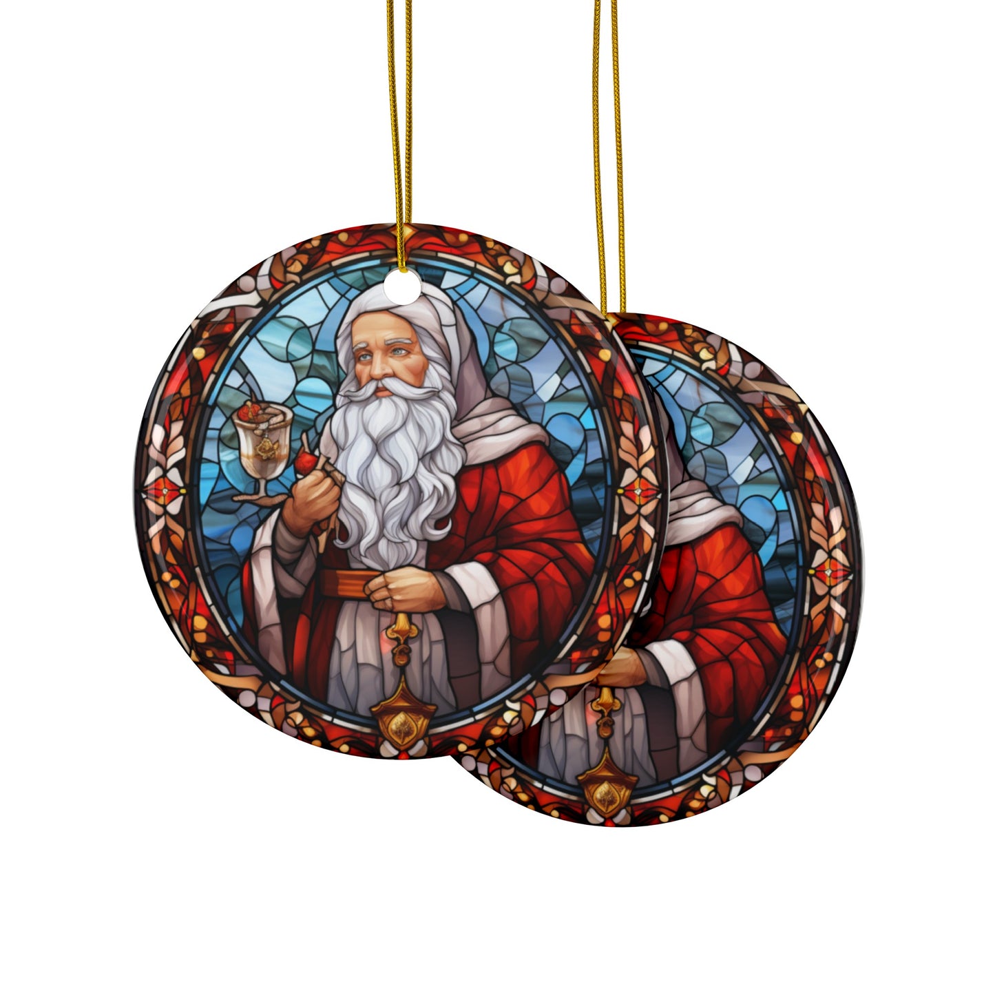 Stained Glass Father Christmas Ceramic Ornaments