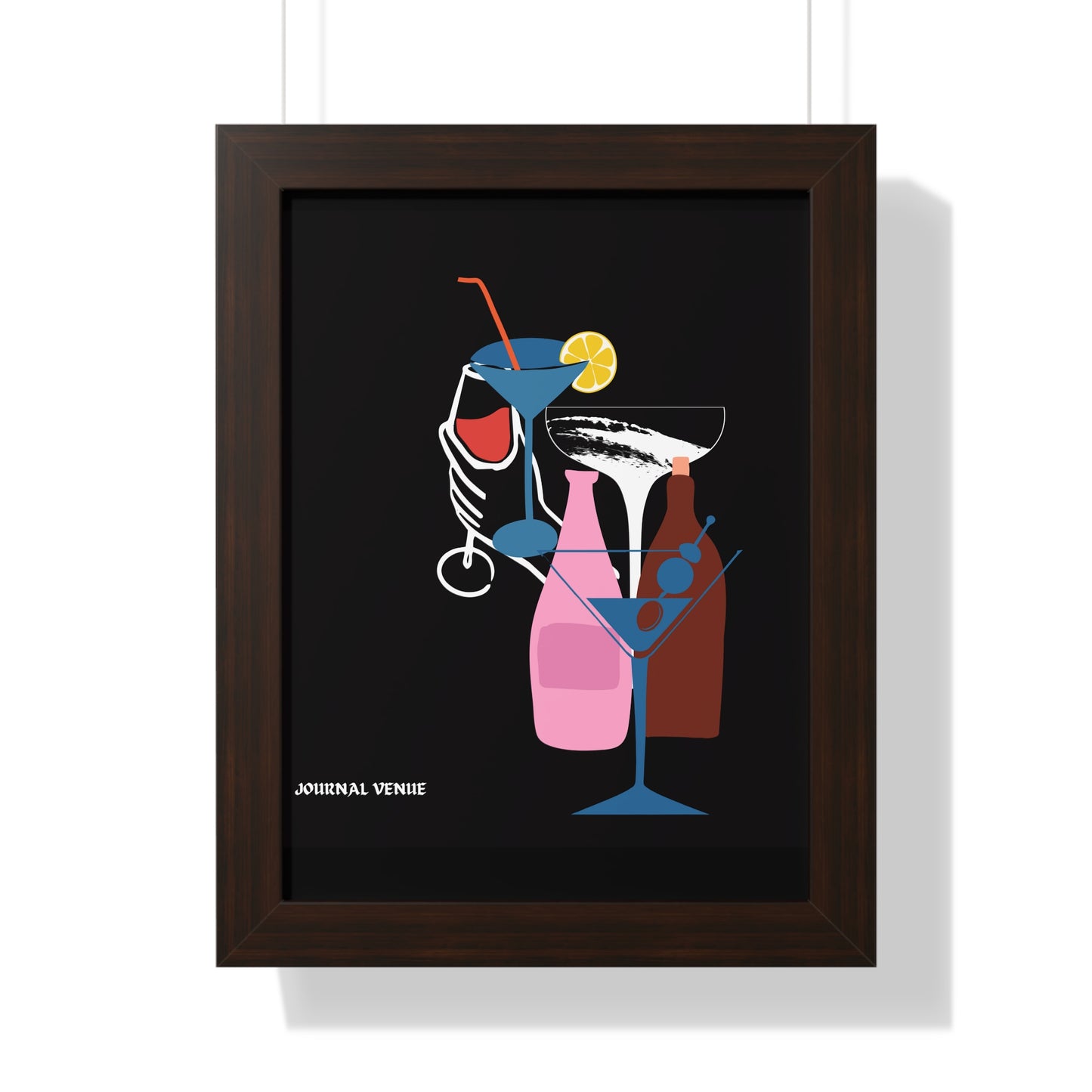 Cocktail Wine And Glass Framed Vertical Poster - JOURNAL VENUE