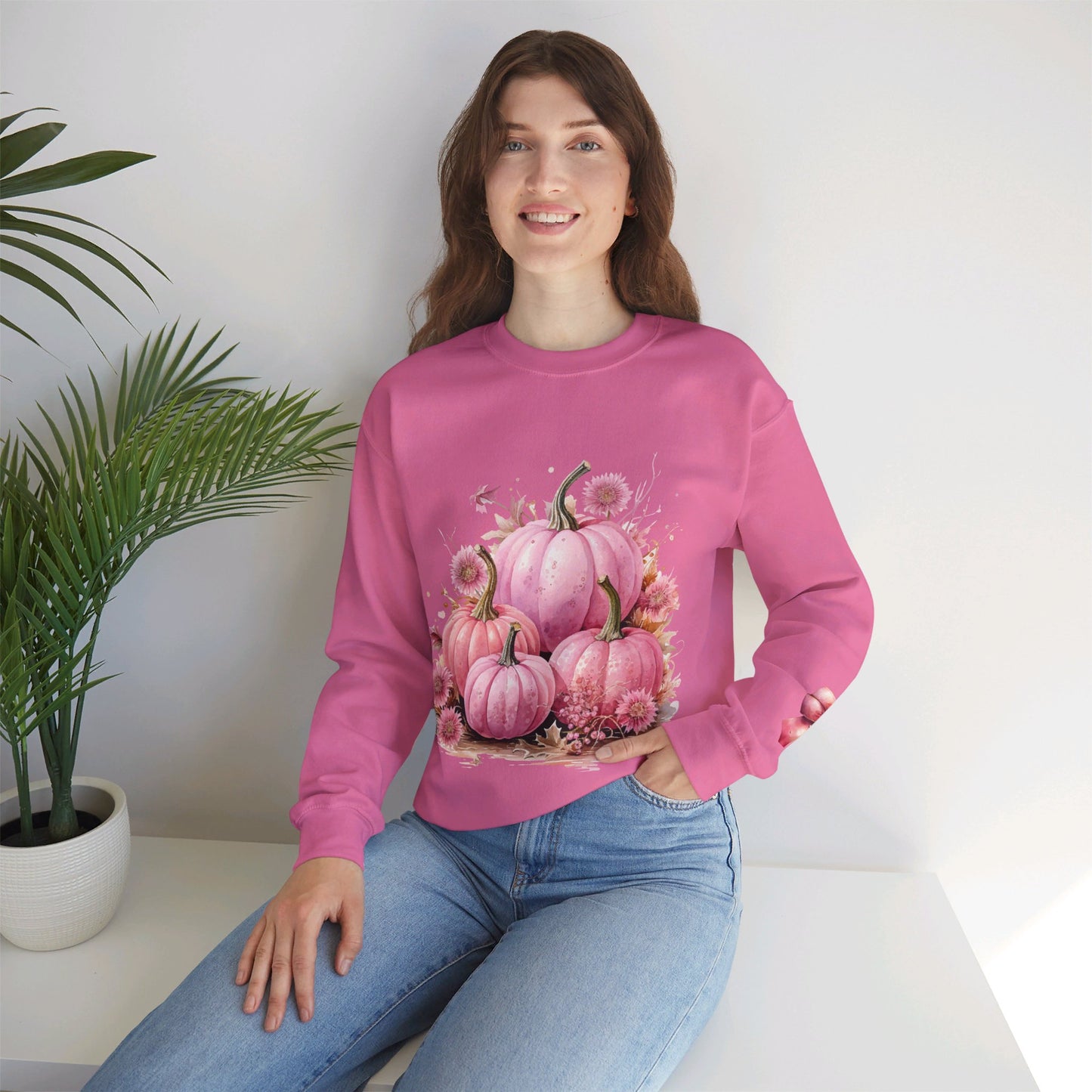 Pink Floral Pumpkin Crewneck Sweatshirt