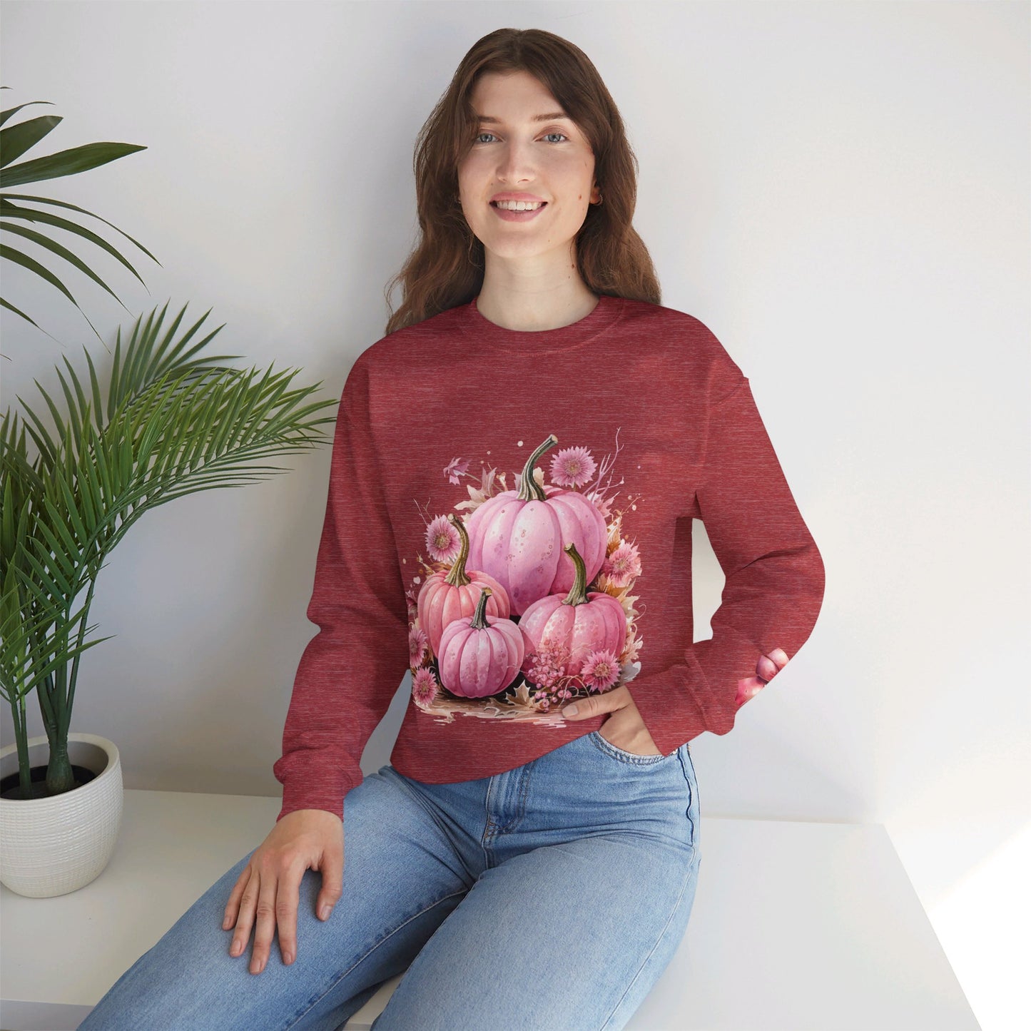 Pink Floral Pumpkin Crewneck Sweatshirt