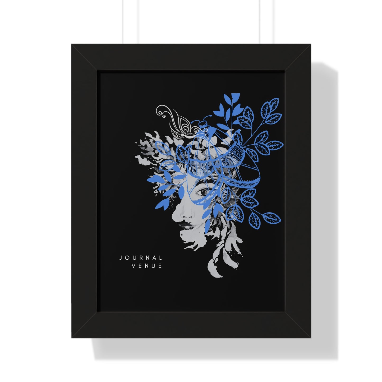 Blue Floral Framed Vertical Wall Art  Poster - JOURNAL VENUE