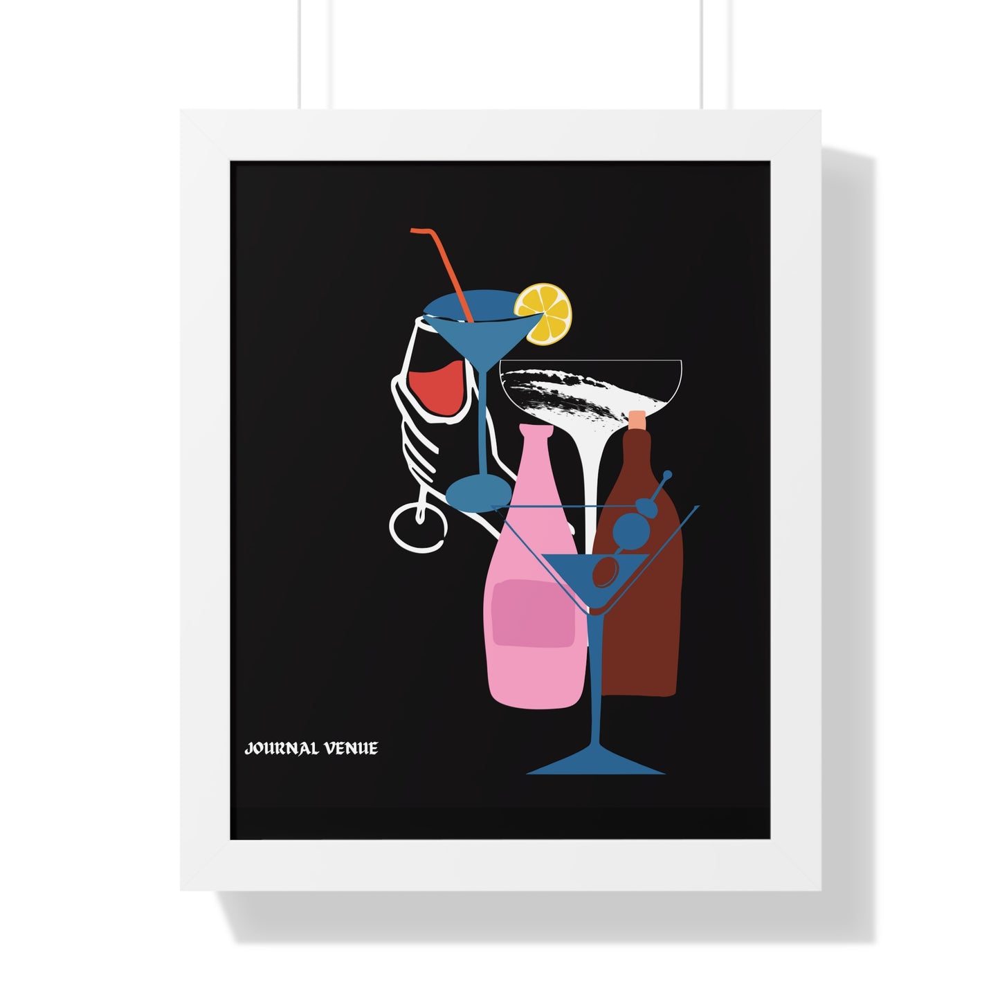 Cocktail Wine And Glass Framed Vertical Poster - JOURNAL VENUE