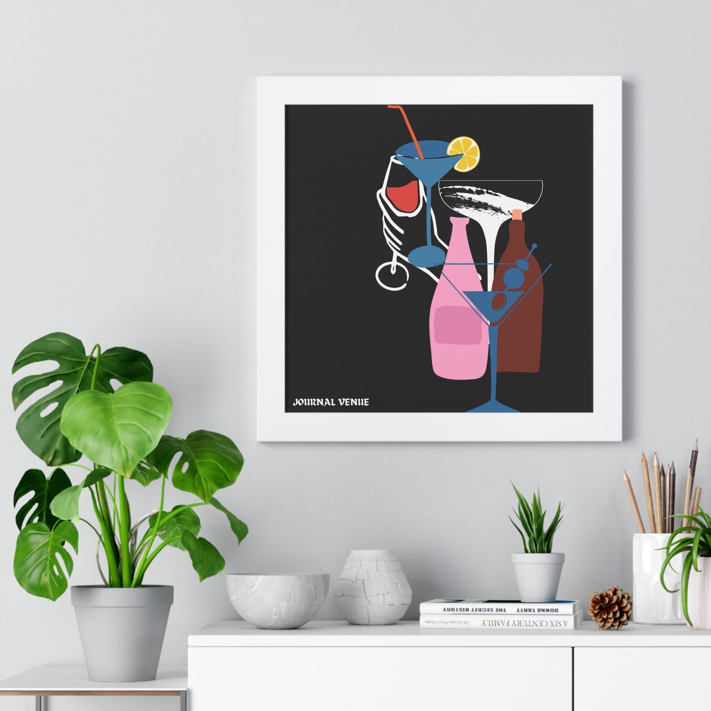 Cocktail Wine And Glass Framed Vertical Poster - JOURNAL VENUE