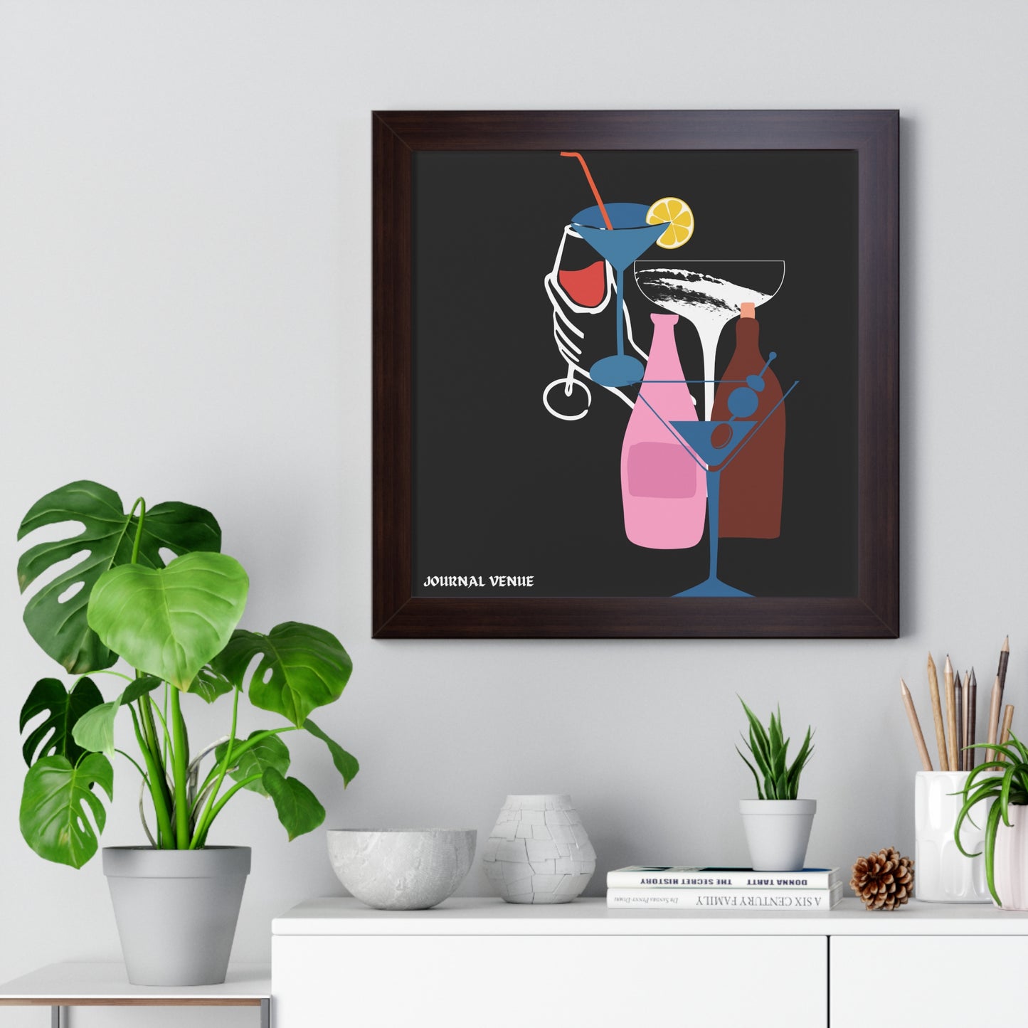 Cocktail Wine And Glass Framed Vertical Poster - JOURNAL VENUE