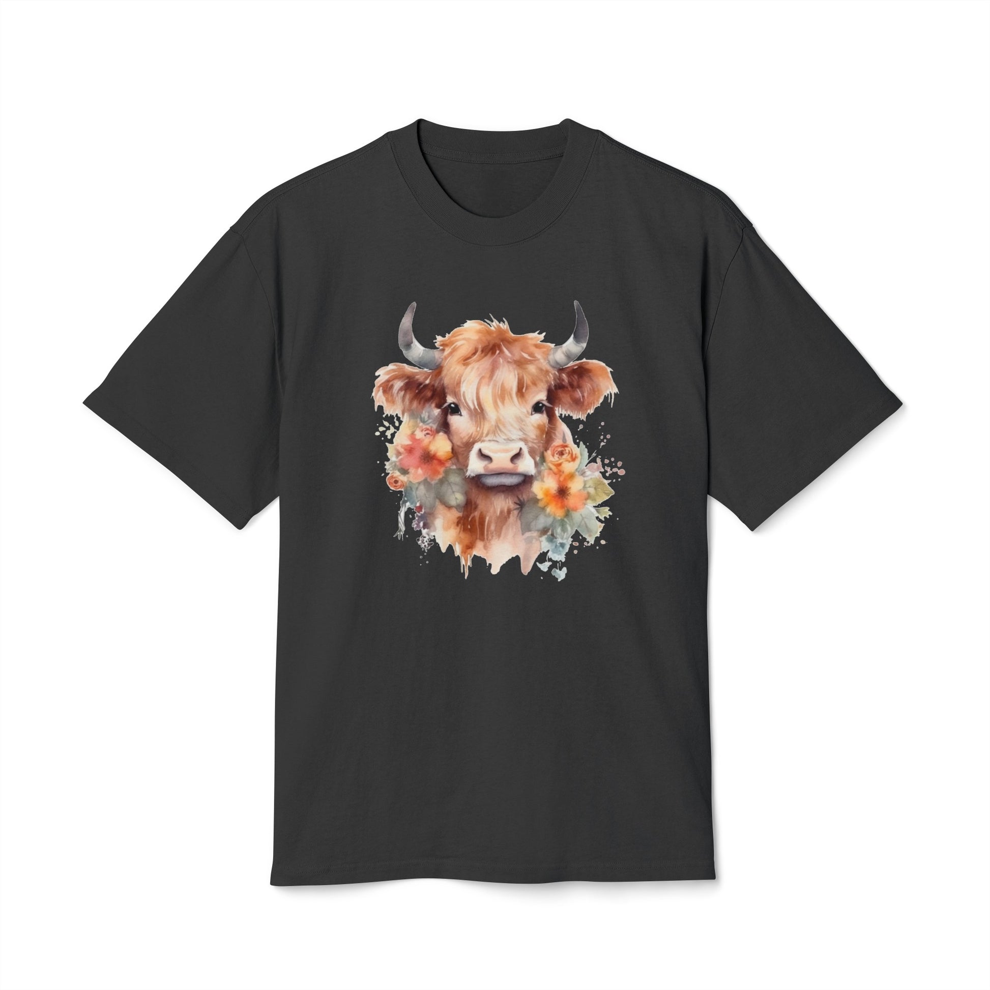 Floral Unisex Highland Cow Heavy Faded T Shirt - JOURNAL VENUE