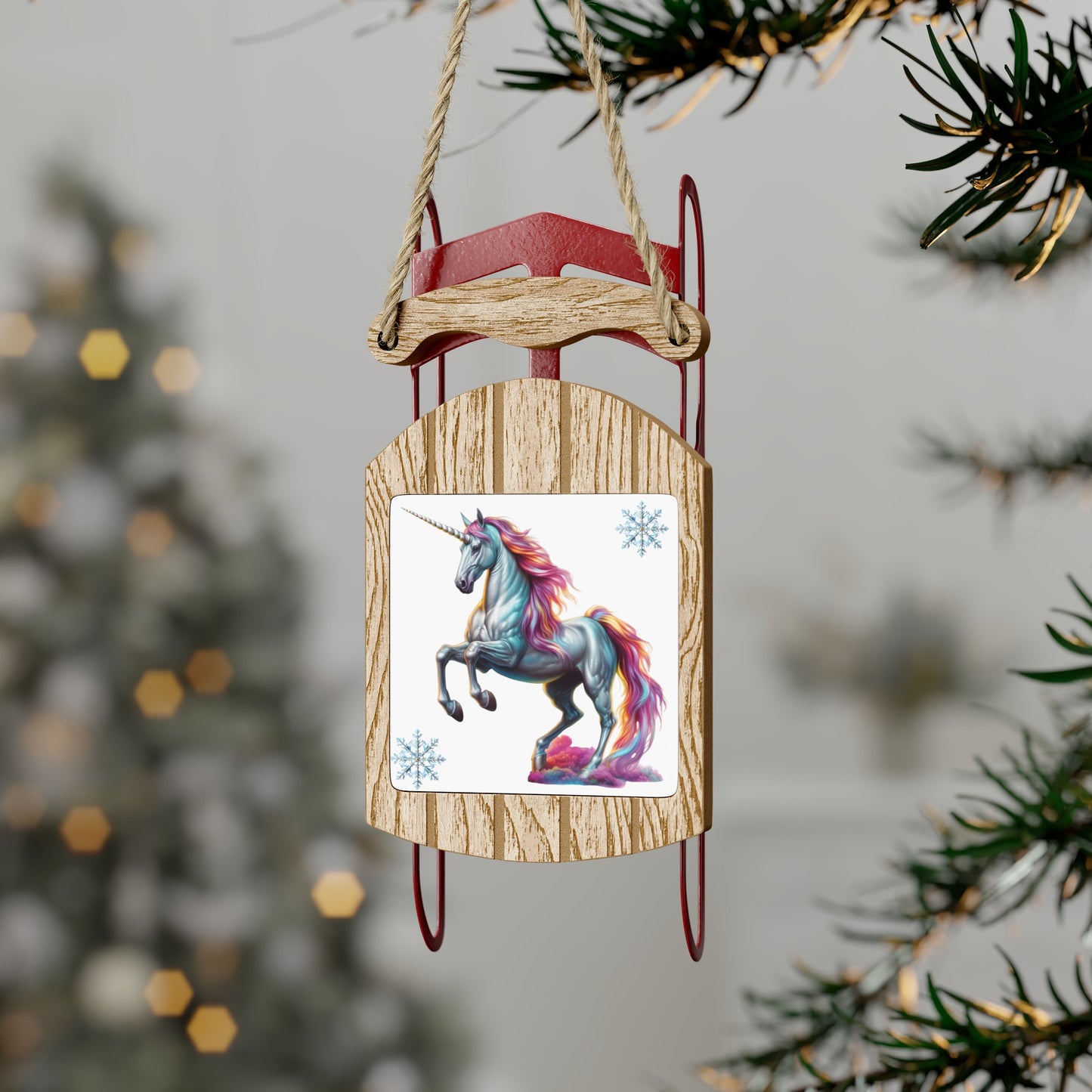 Christmas Fairy Unicorn Sled Ornaments