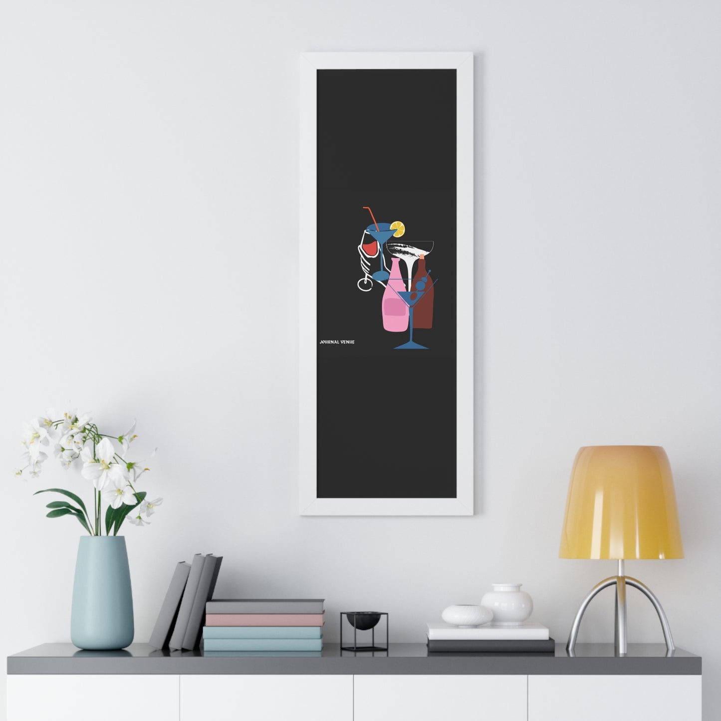 Cocktail Wine And Glass Framed Vertical Poster - JOURNAL VENUE