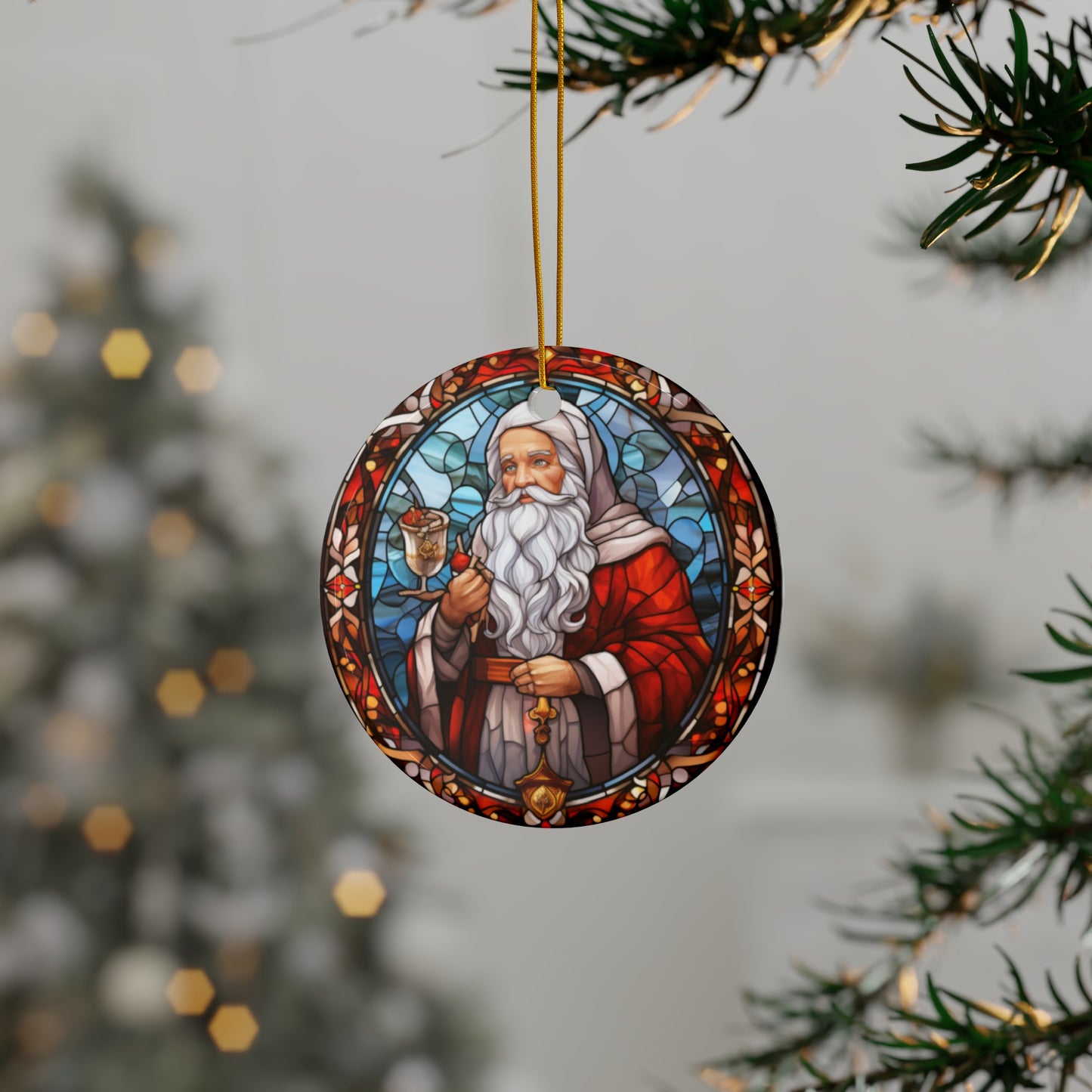 Stained Glass Father Christmas Ceramic Ornaments - JOURNAL VENUE