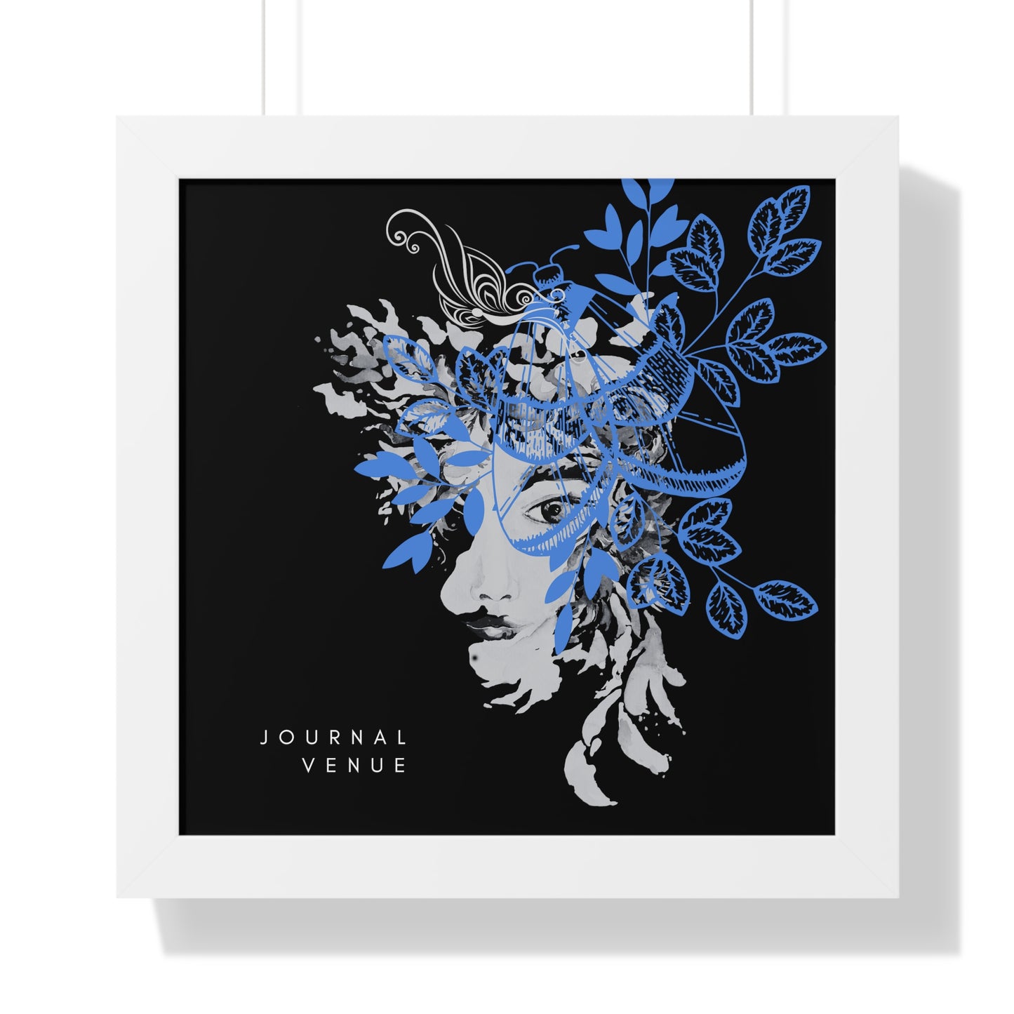 Blue Floral Framed Vertical Wall Art  Poster - JOURNAL VENUE