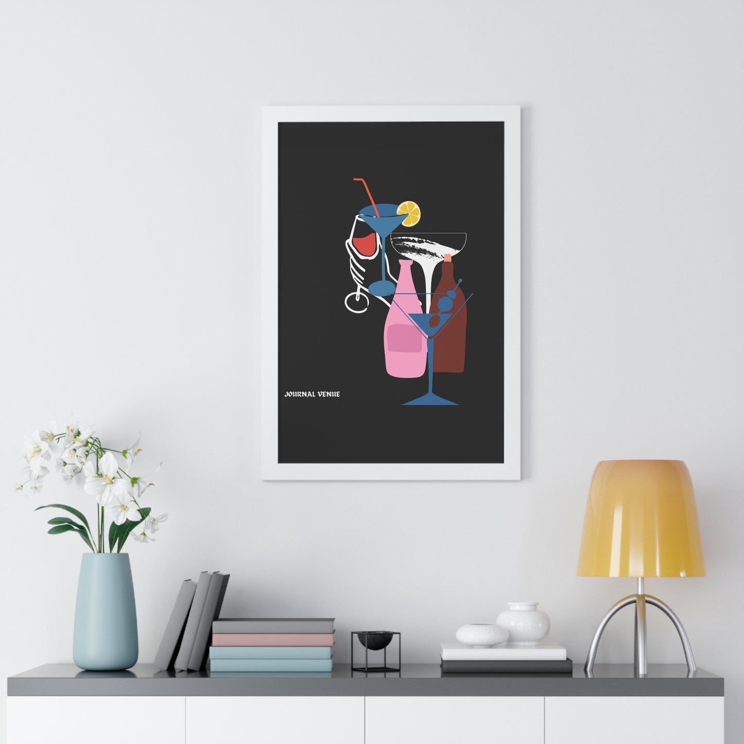 Cocktail Wine And Glass Framed Vertical Poster - JOURNAL VENUE