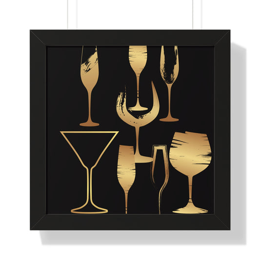 Gold Wine And Glass Framed Vertical Poster - JOURNAL VENUE