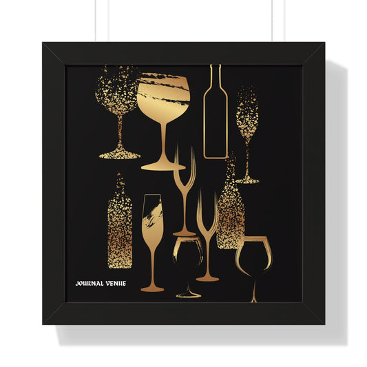 Gold Wine Glass and Bottles Framed Wall Art  Poster - JOURNAL VENUE