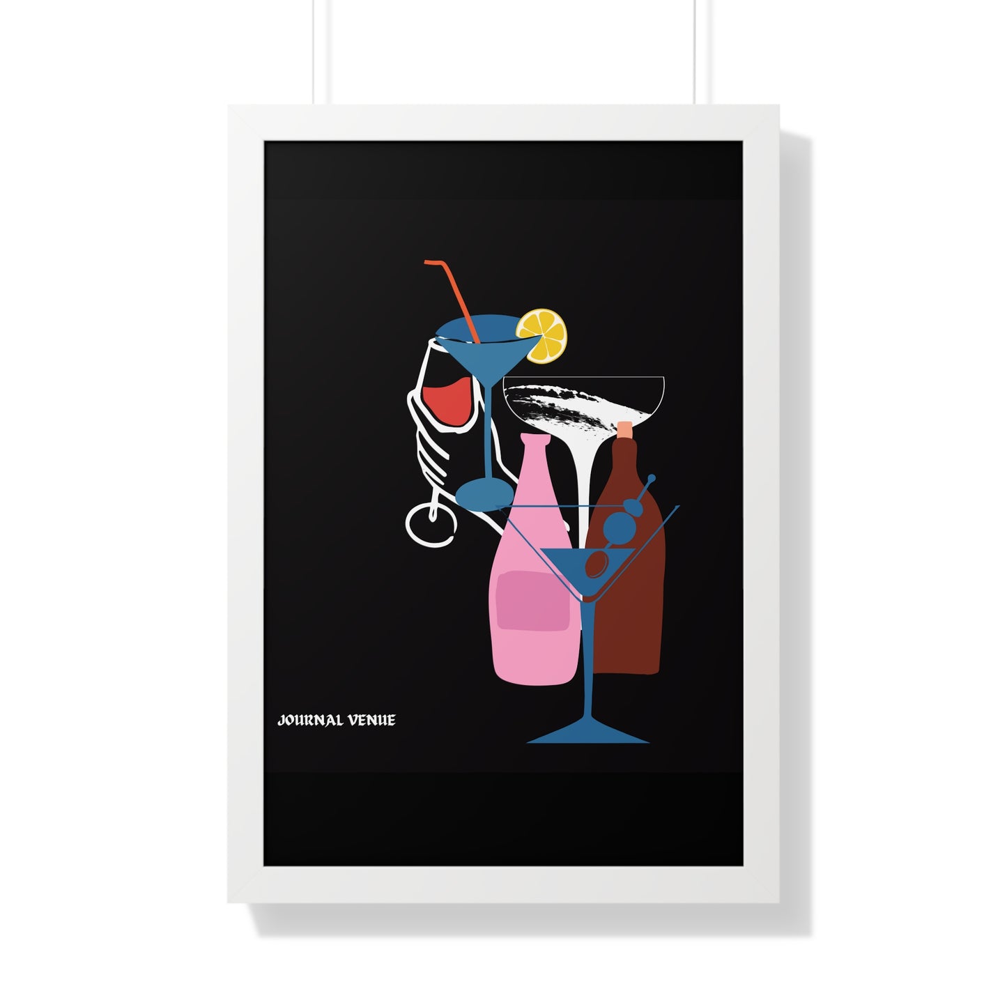 Cocktail Wine And Glass Framed Vertical Poster - JOURNAL VENUE